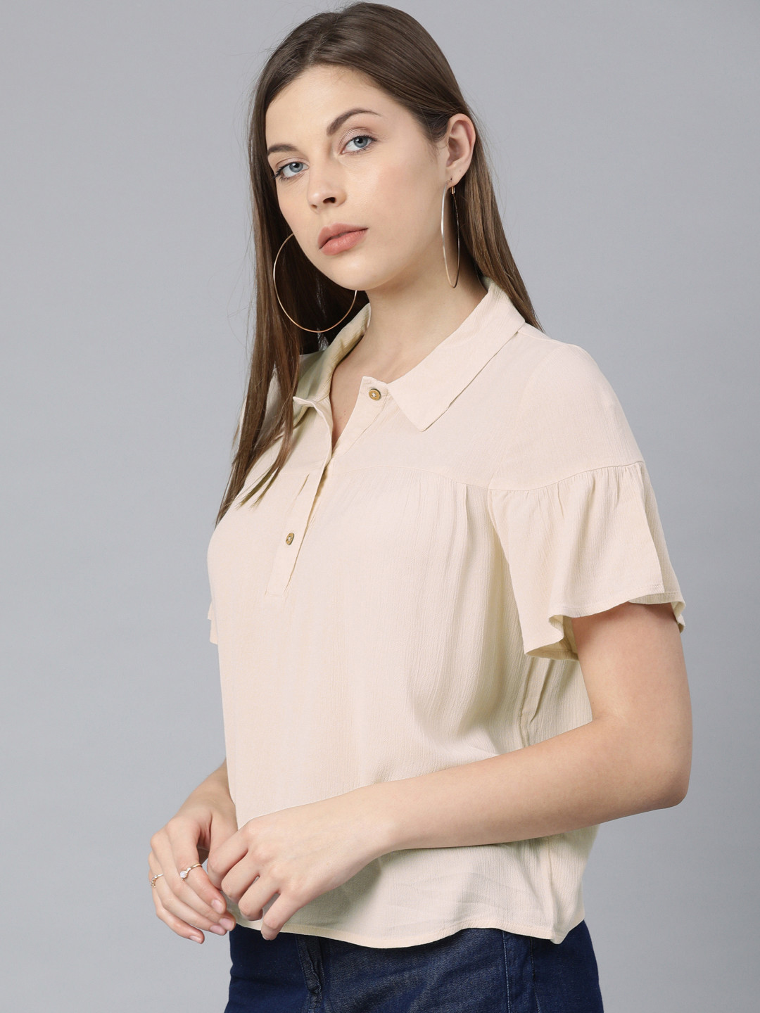 

ONLY Women Rose Solid Top with Flared Sleeves