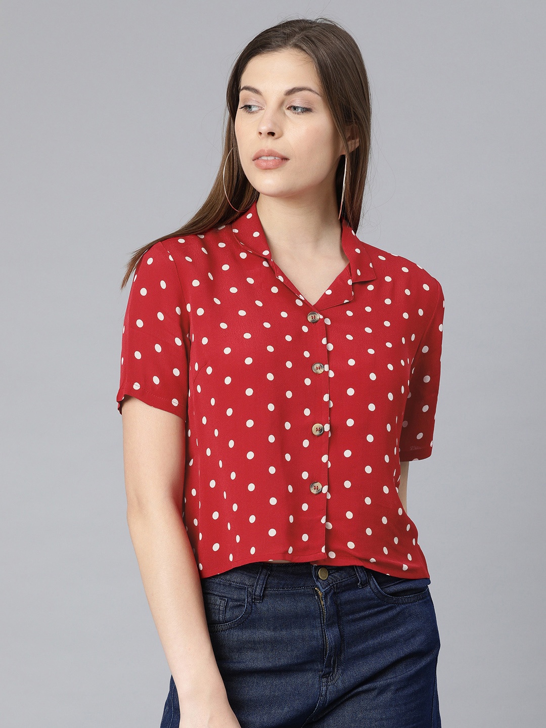 

ONLY Women Red & White Regular Fit Printed Casual Shirt