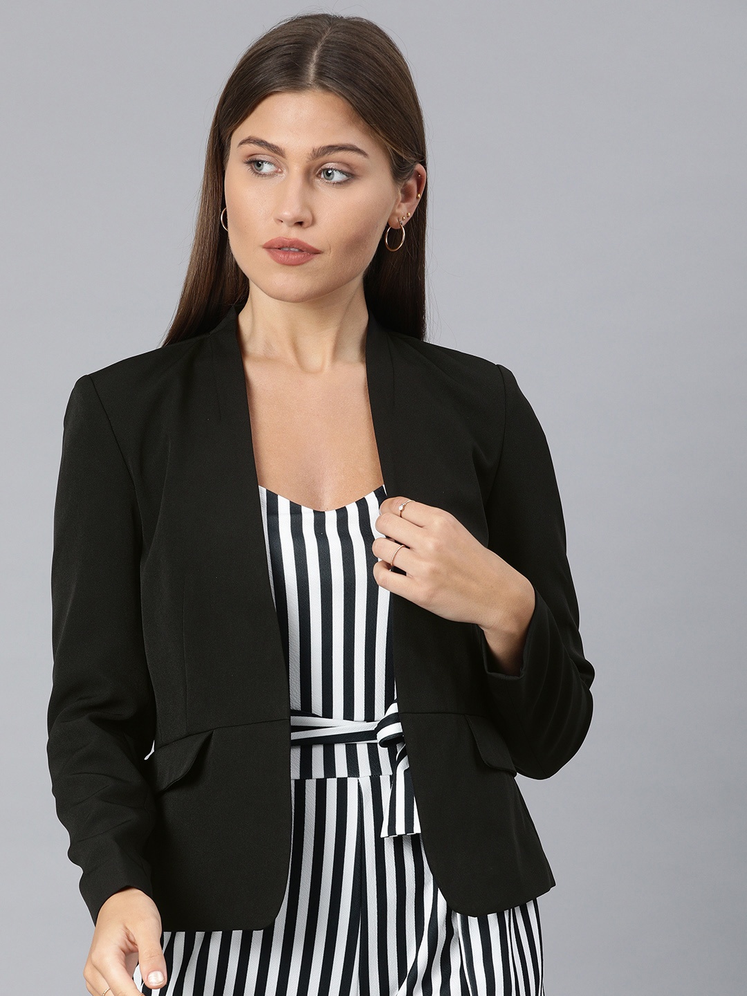 

ONLY Women Black Solid Regular Fit Open-Front Casual Blazer