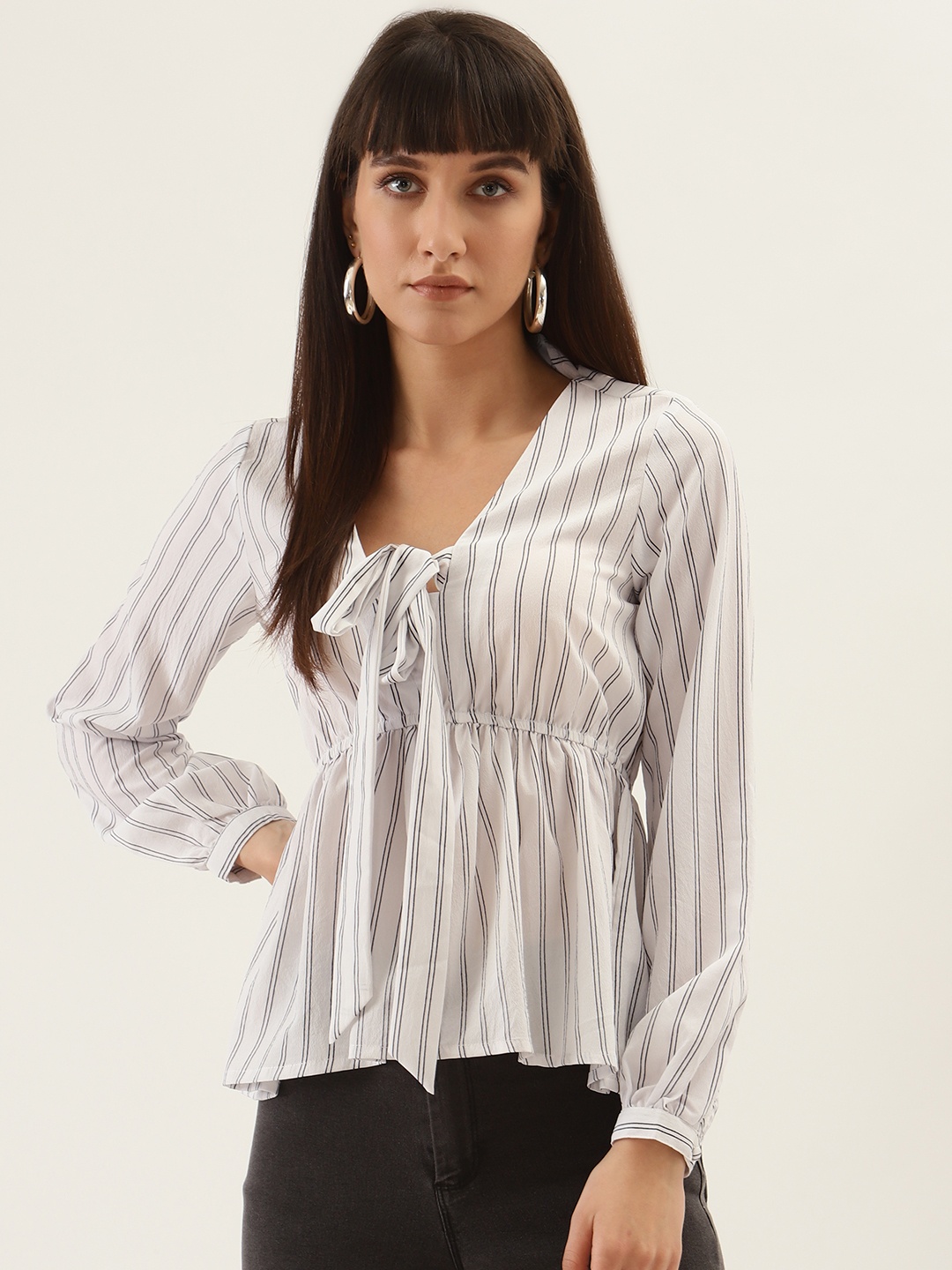 

QUIERO Women White Striped Top