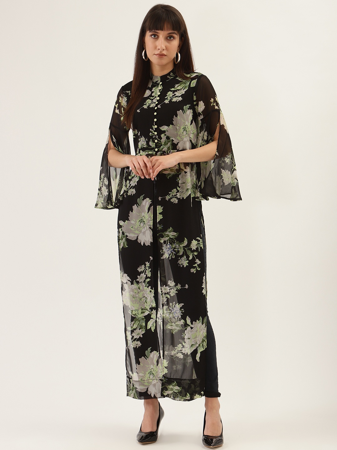 

QUIERO Women Black & Green Printed Maxi Top