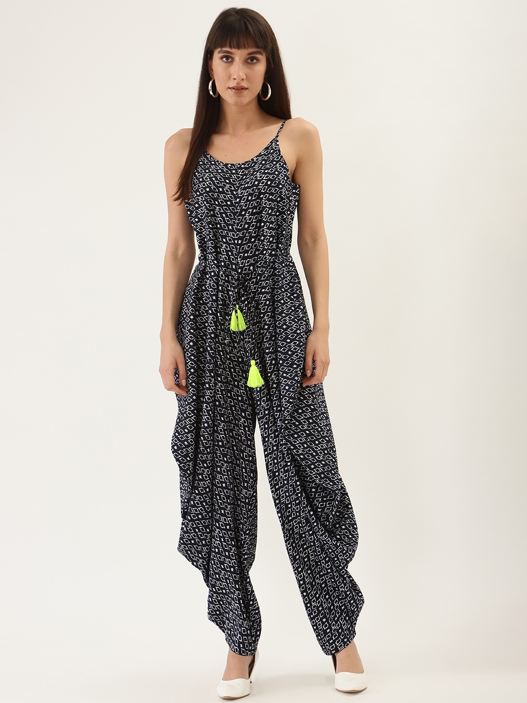 

QUIERO Women Navy Blue & White Printed Basic Jumpsuit