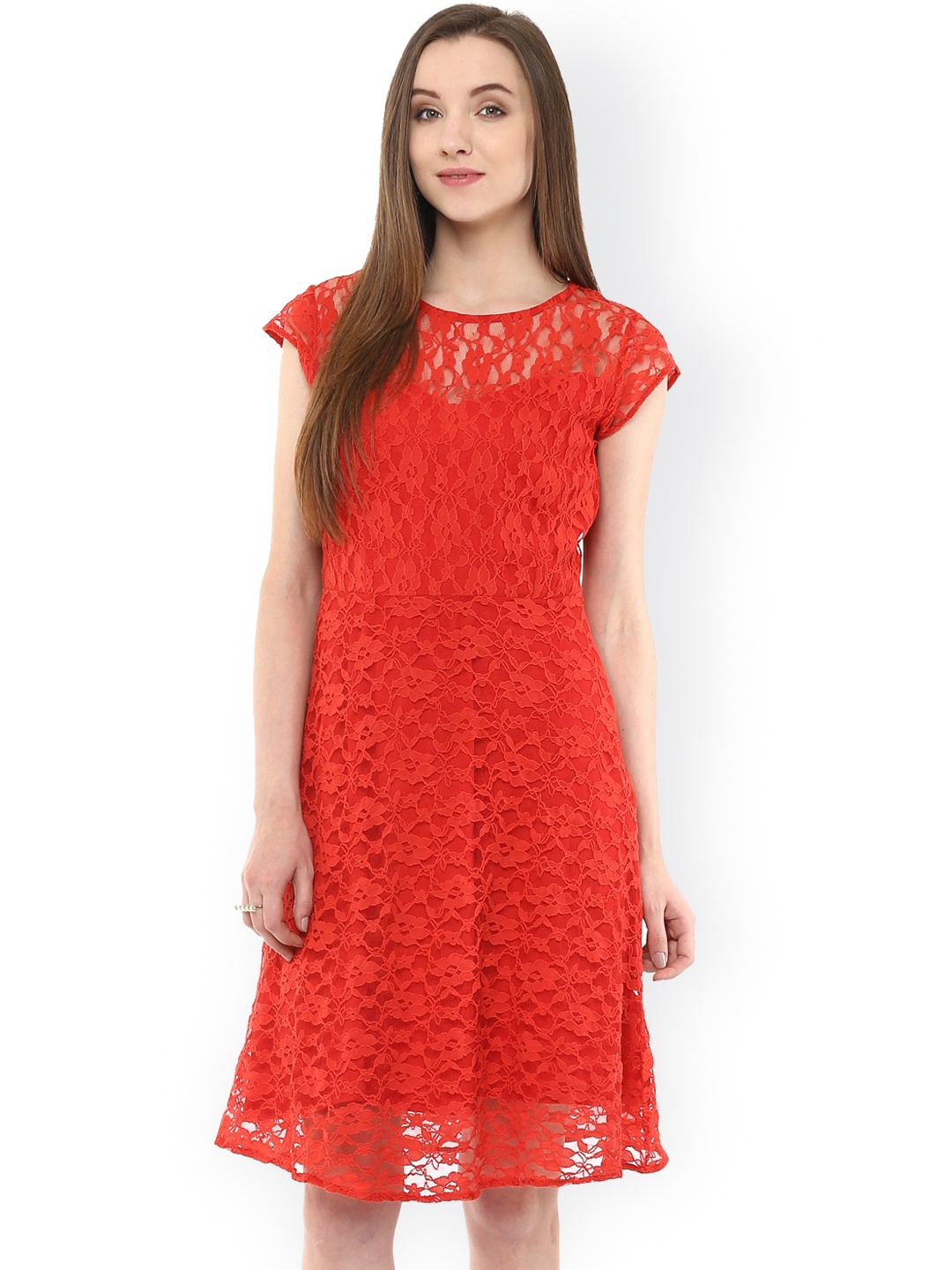 

Zima Leto Red Lace A-Line Dress