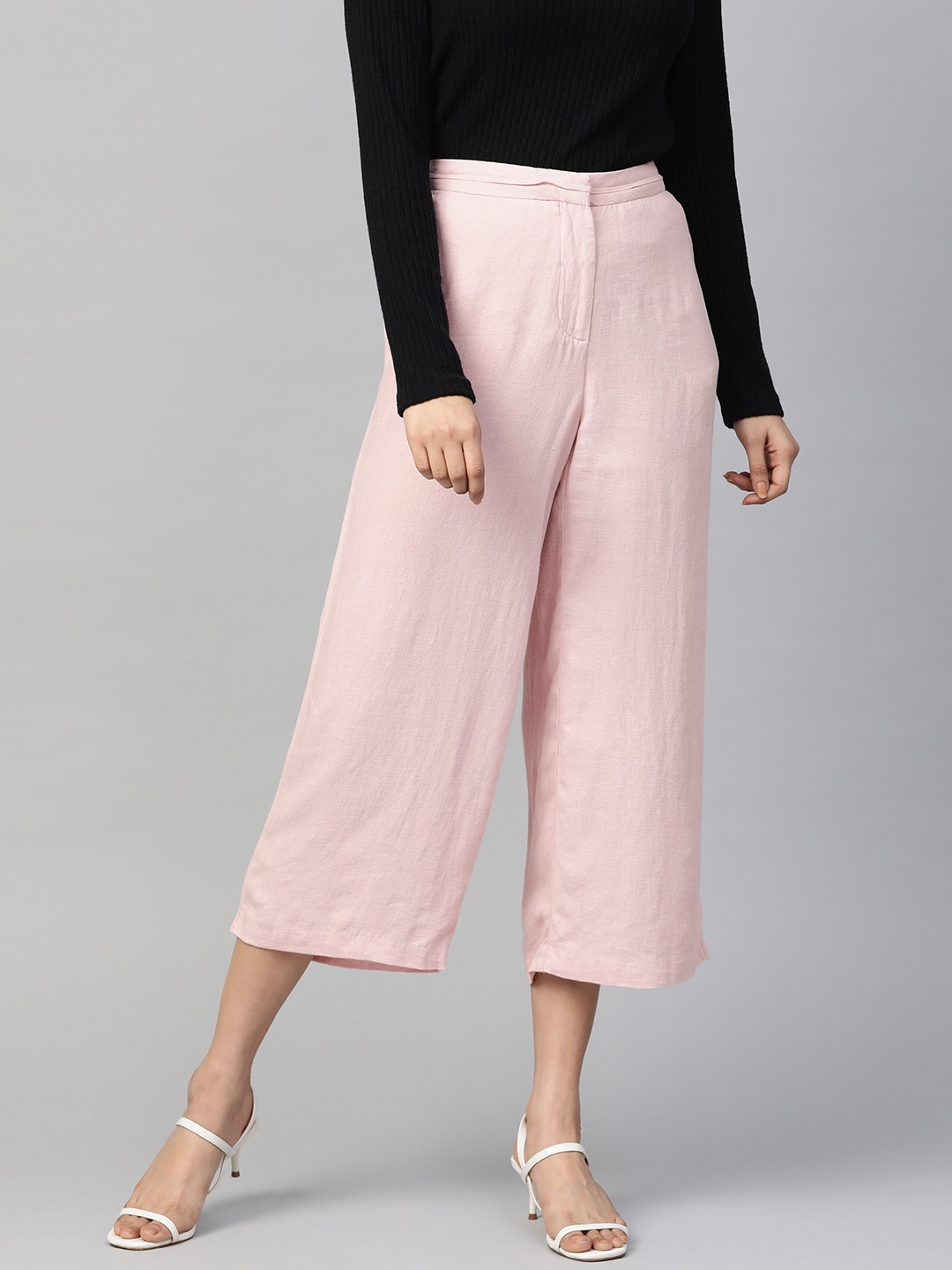 

Marks & Spencer Women Pink Regular Fit Solid 3/4th Length Parallel Trousers