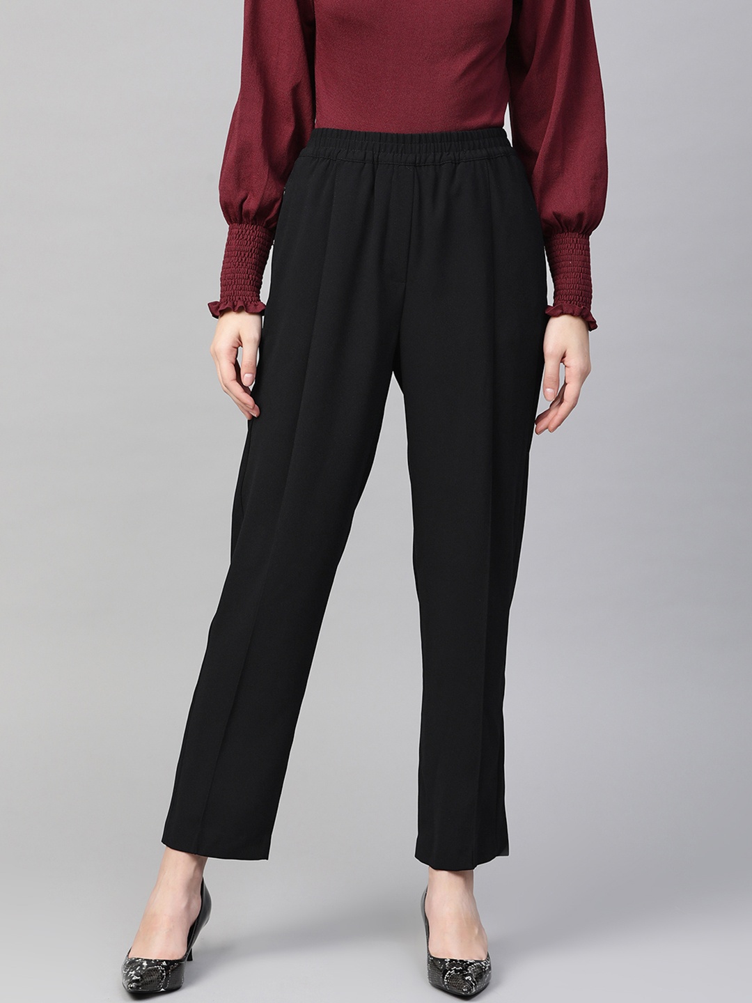 

Marks & Spencer Women Black Tapered Fit Trousers
