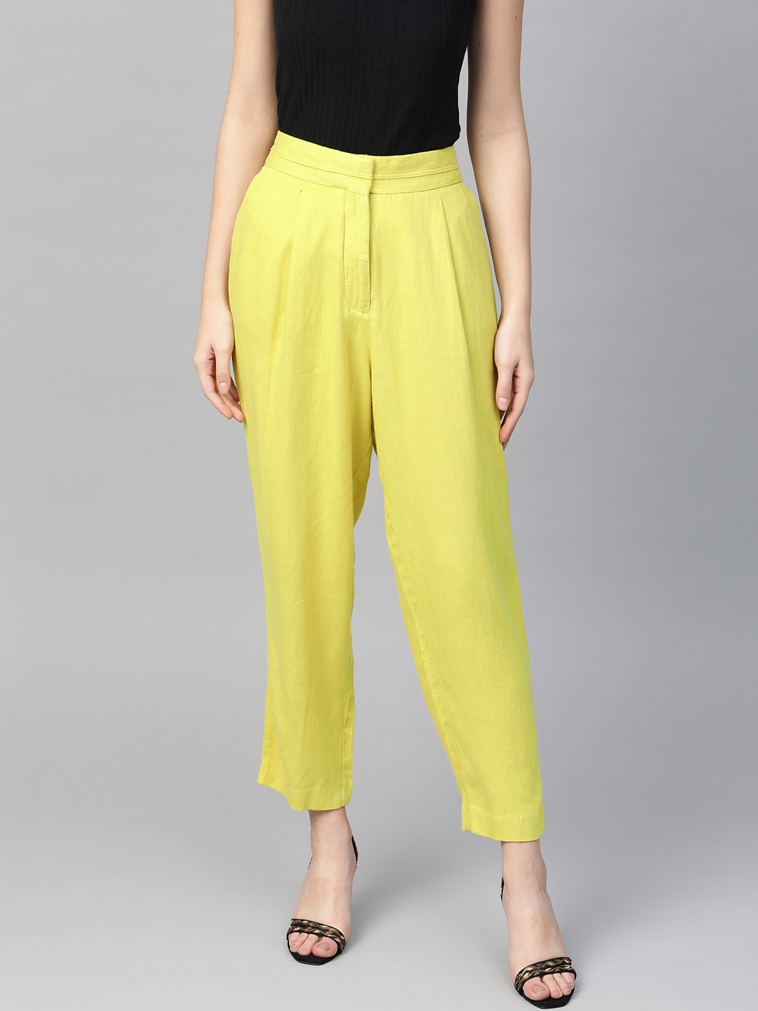 

Marks & Spencer Women Lime Green Tapered Fit Solid Regular Trousers