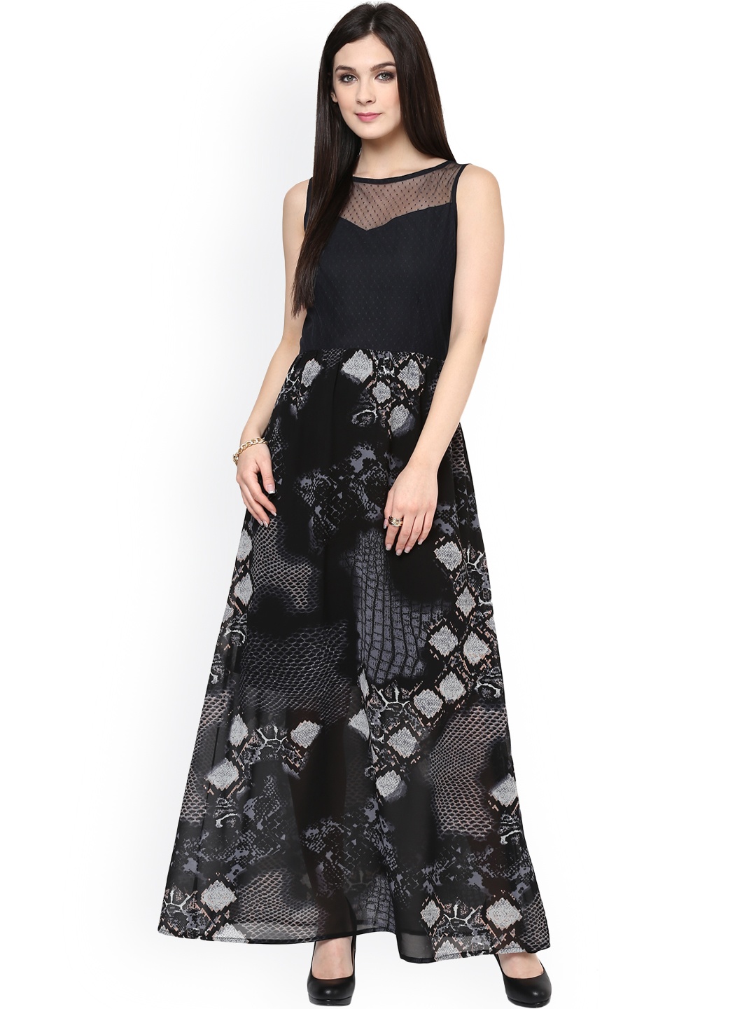 

Zima Leto Black Printed Maxi Dress