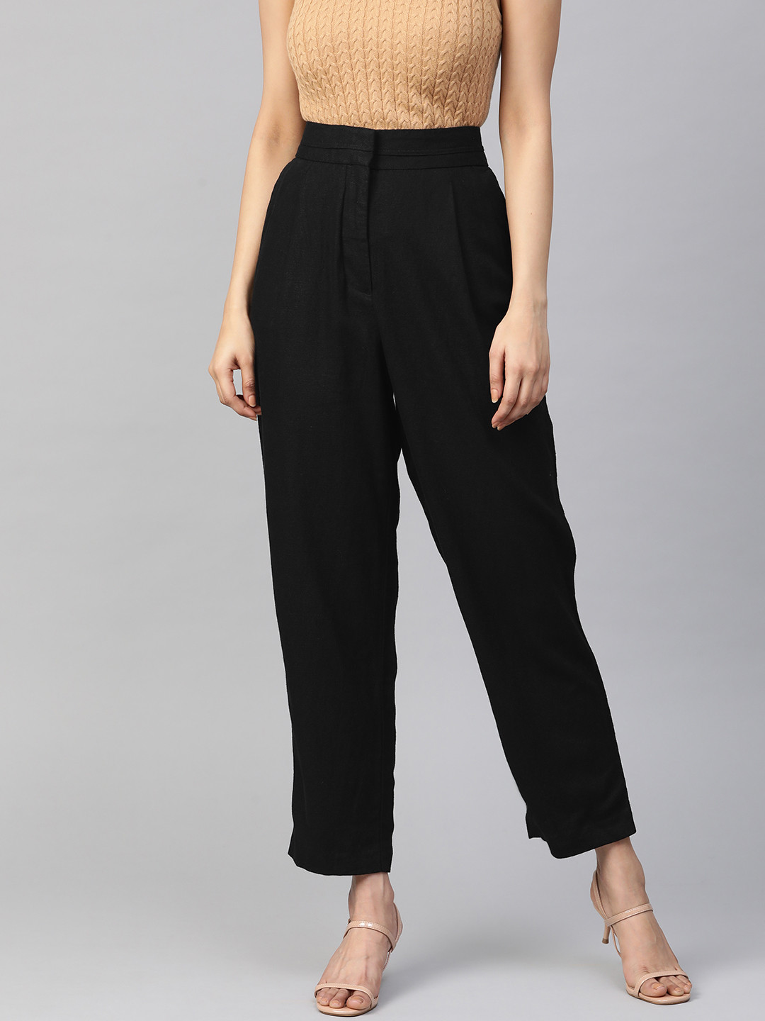 

Marks & Spencer Women Black Regular Fit High-Rise Solid Trousers