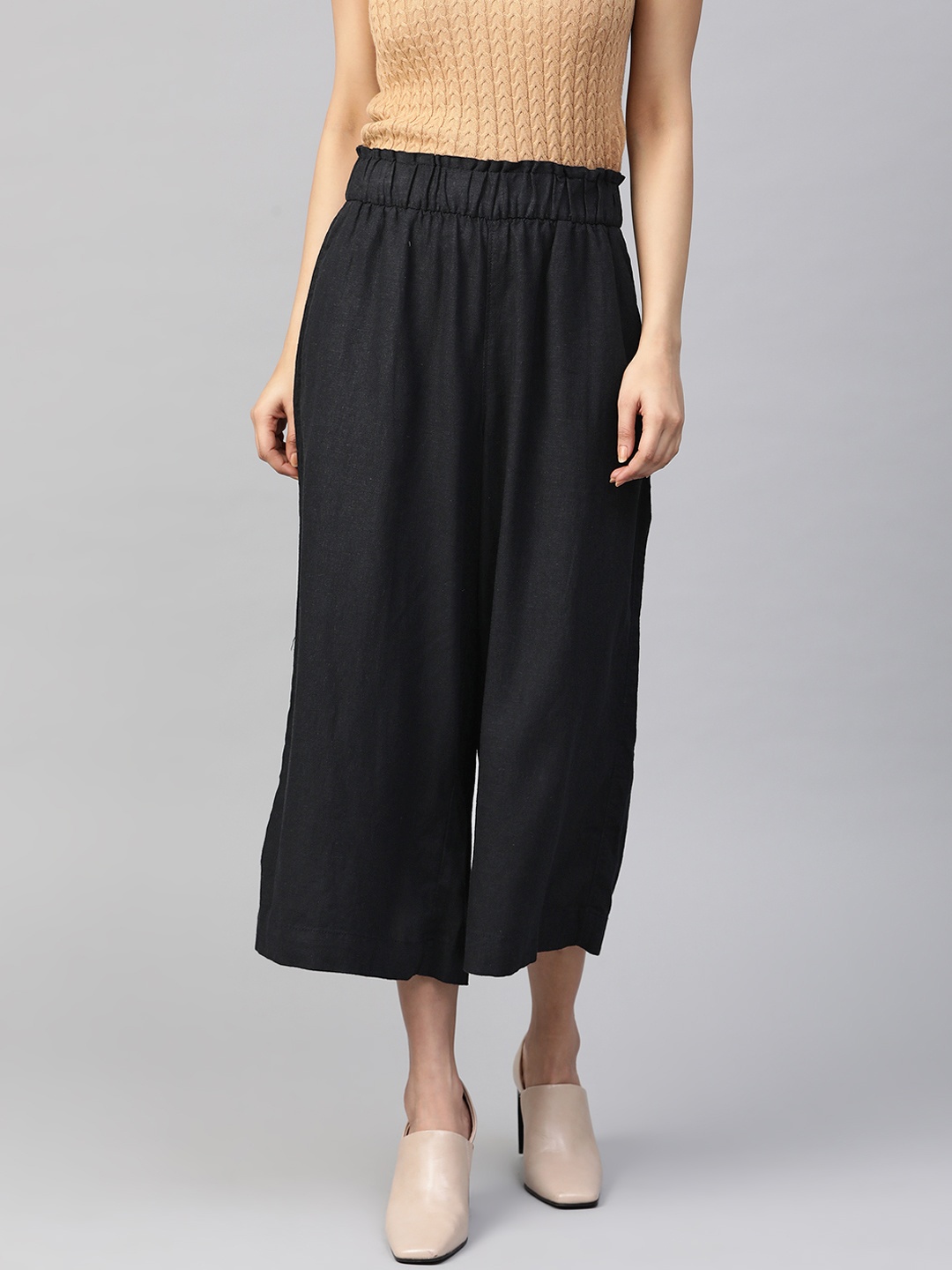 

Marks & Spencer Women Black Regular Fit Solid Cropped Parallel Trousers