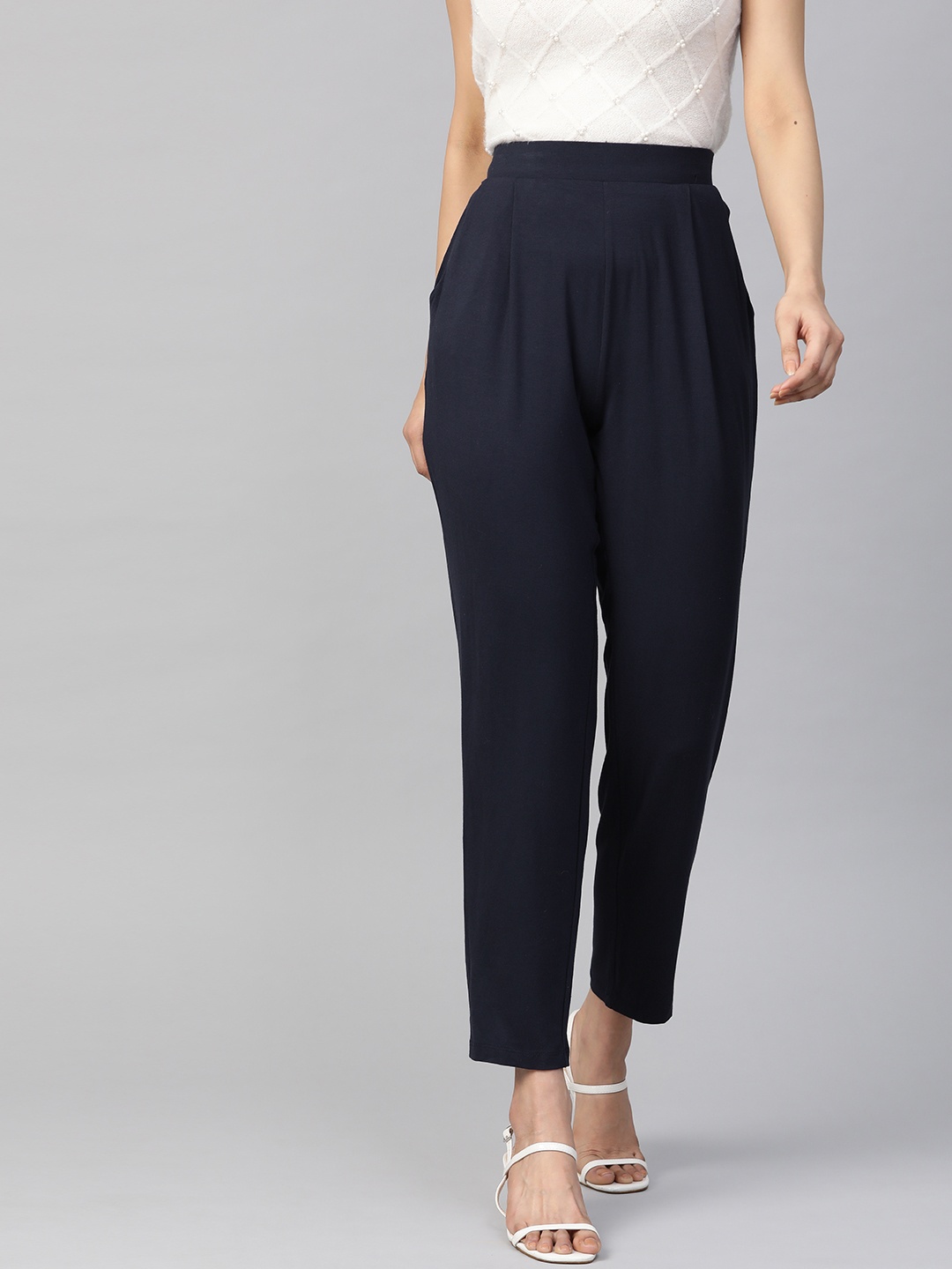 

Marks & Spencer Women Navy Blue Regular Fit Solid Trousers