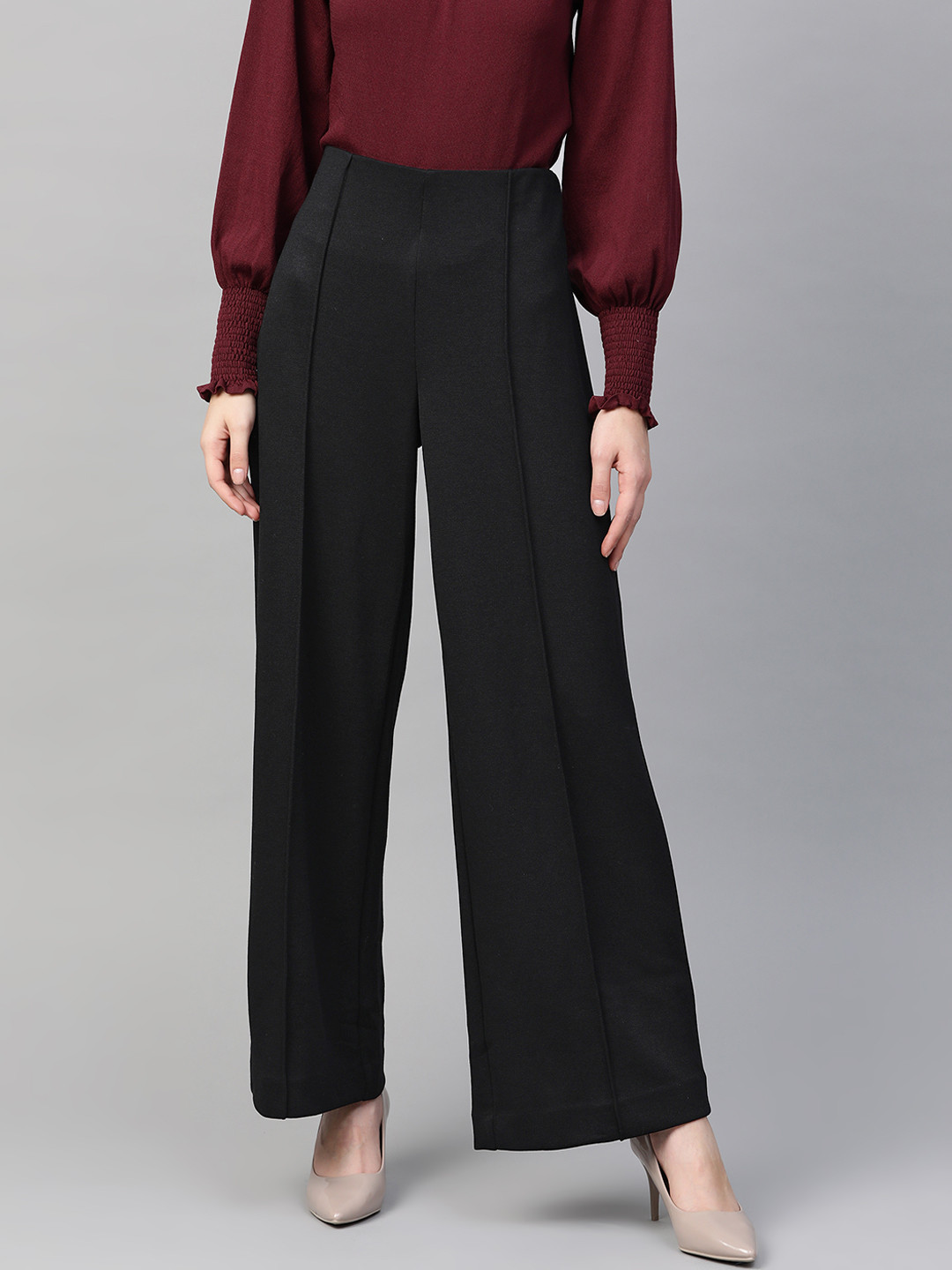 

Marks & Spencer Women Black Regular Fit Solid Parallel Trousers