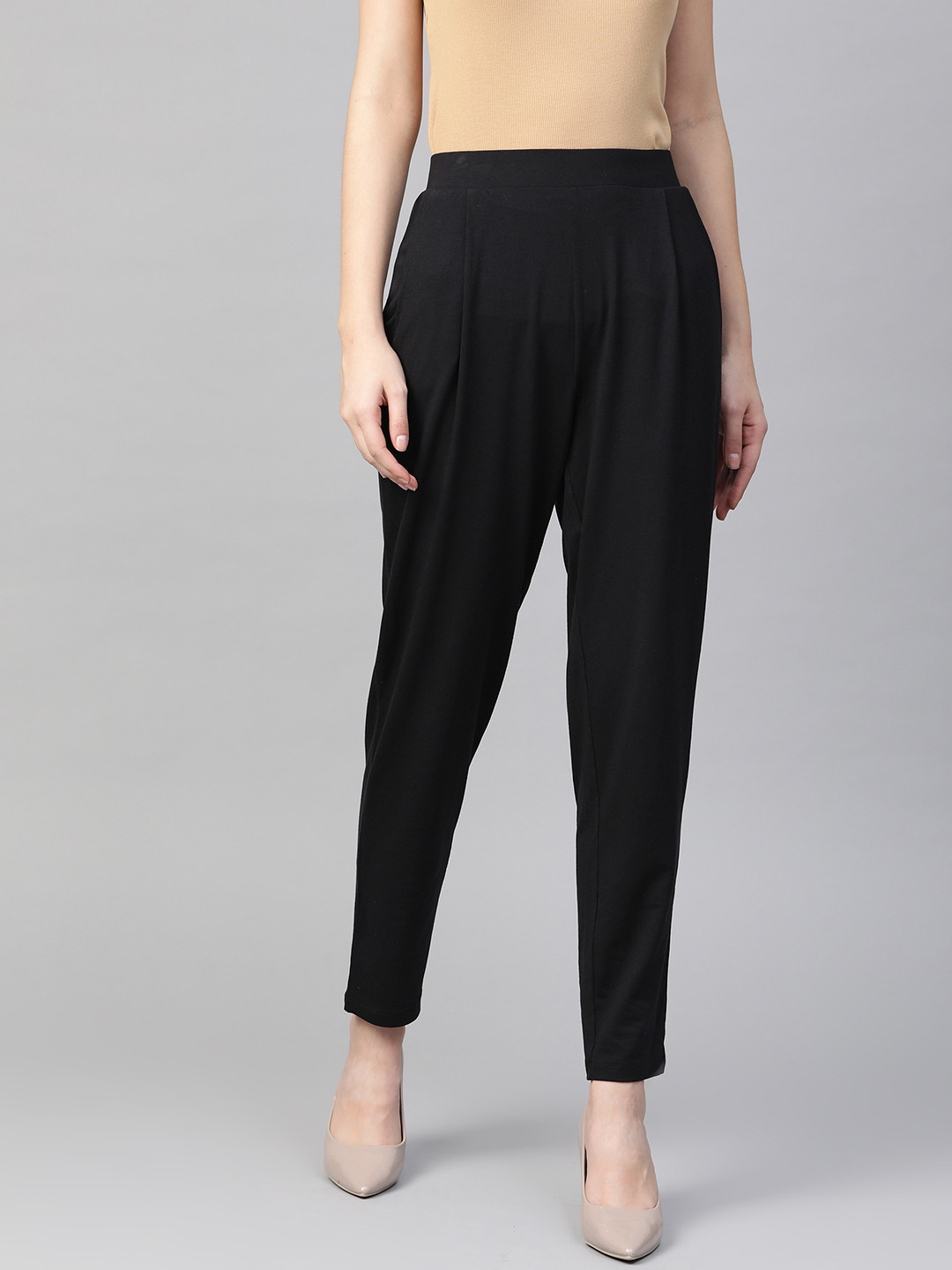 

Marks & Spencer Women Black Tapered Fit Solid Peg Trousers