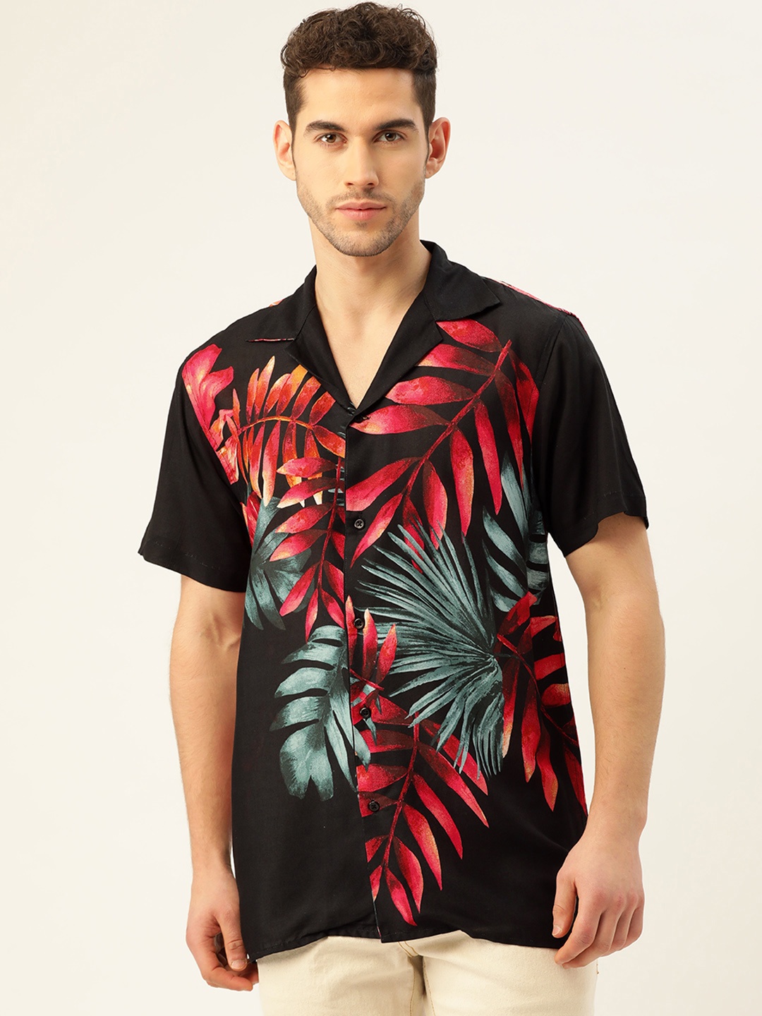 

Hancock Men Black & Red Relaxed Fit Tropical Print Casual Shirt