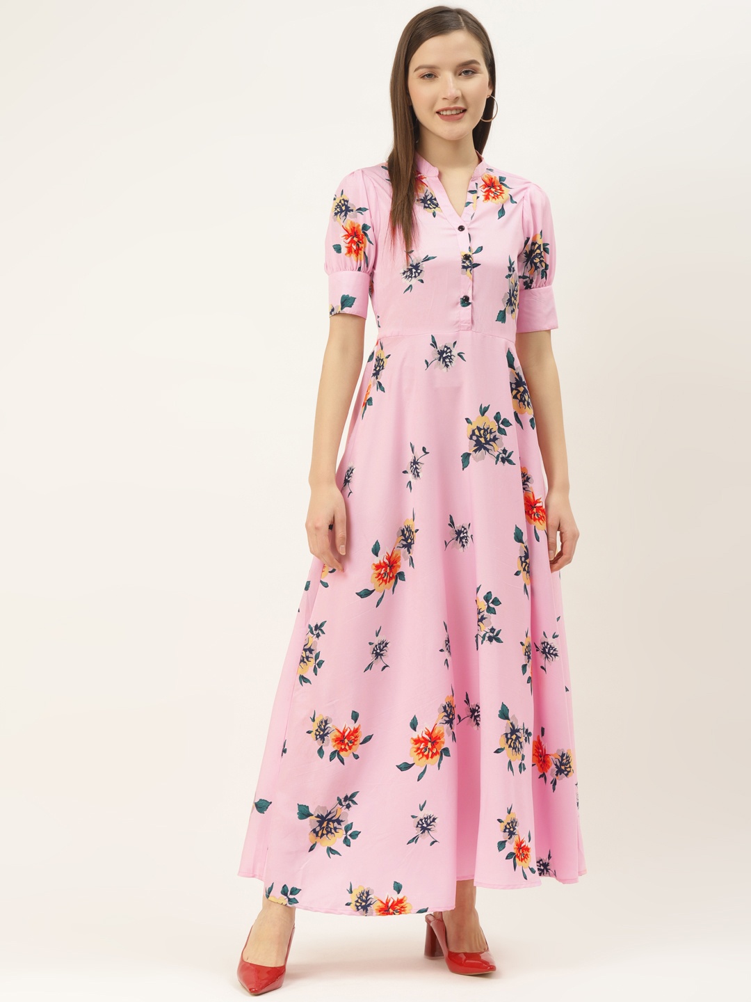 

Deewa Women Pink & Green Floral Printed Maxi Dress