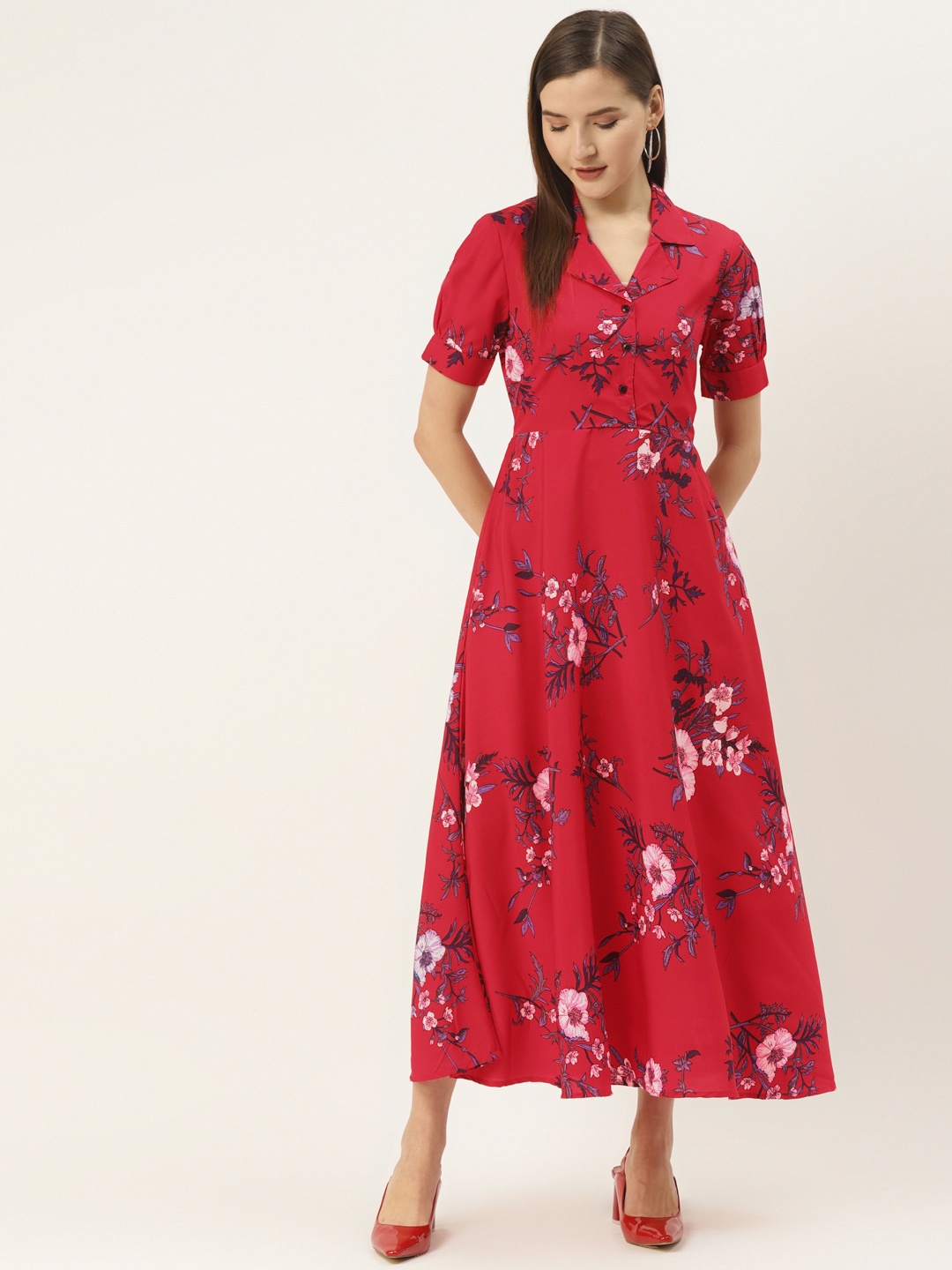 

Deewa Women Magenta & Blue Floral Print Maxi Dress