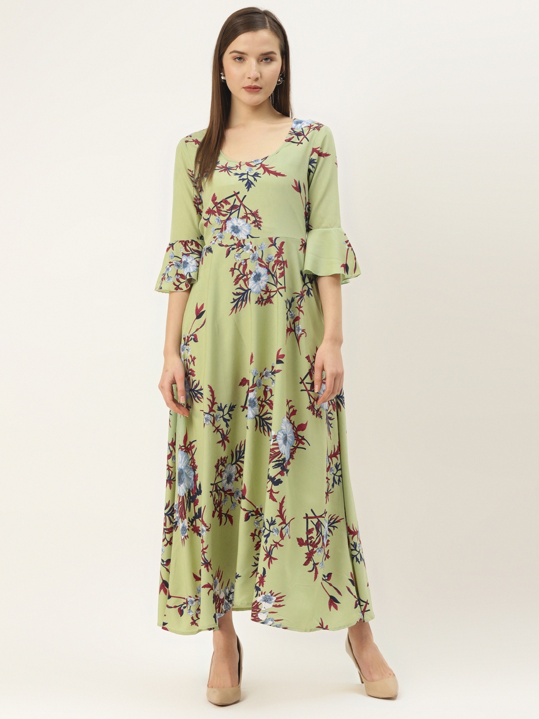 

Deewa Women Green & Blue Floral Printed Maxi Dress