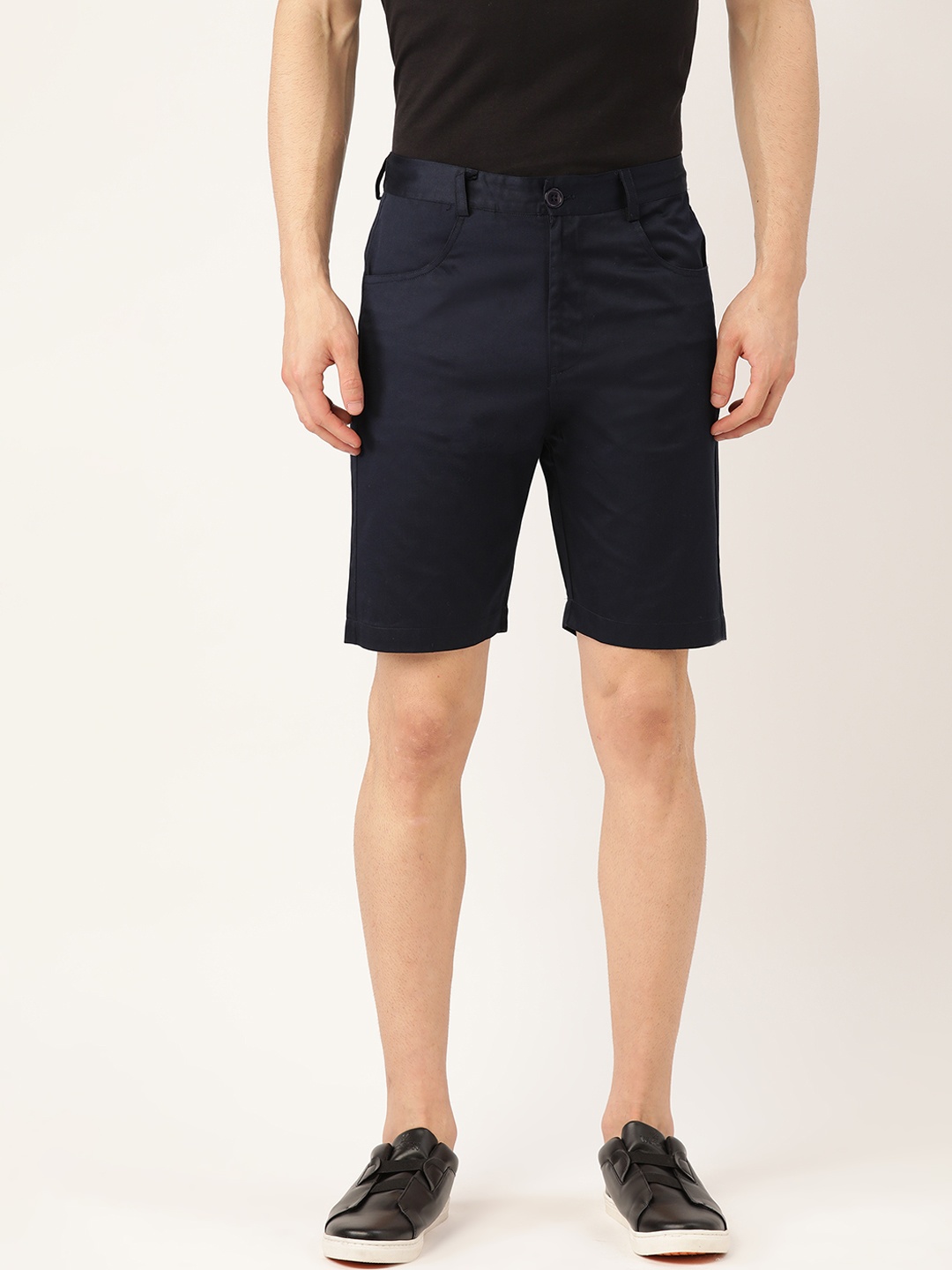 

Style Quotient Men Navy Blue Solid Regular Fit Pure Cotton Chino Shorts