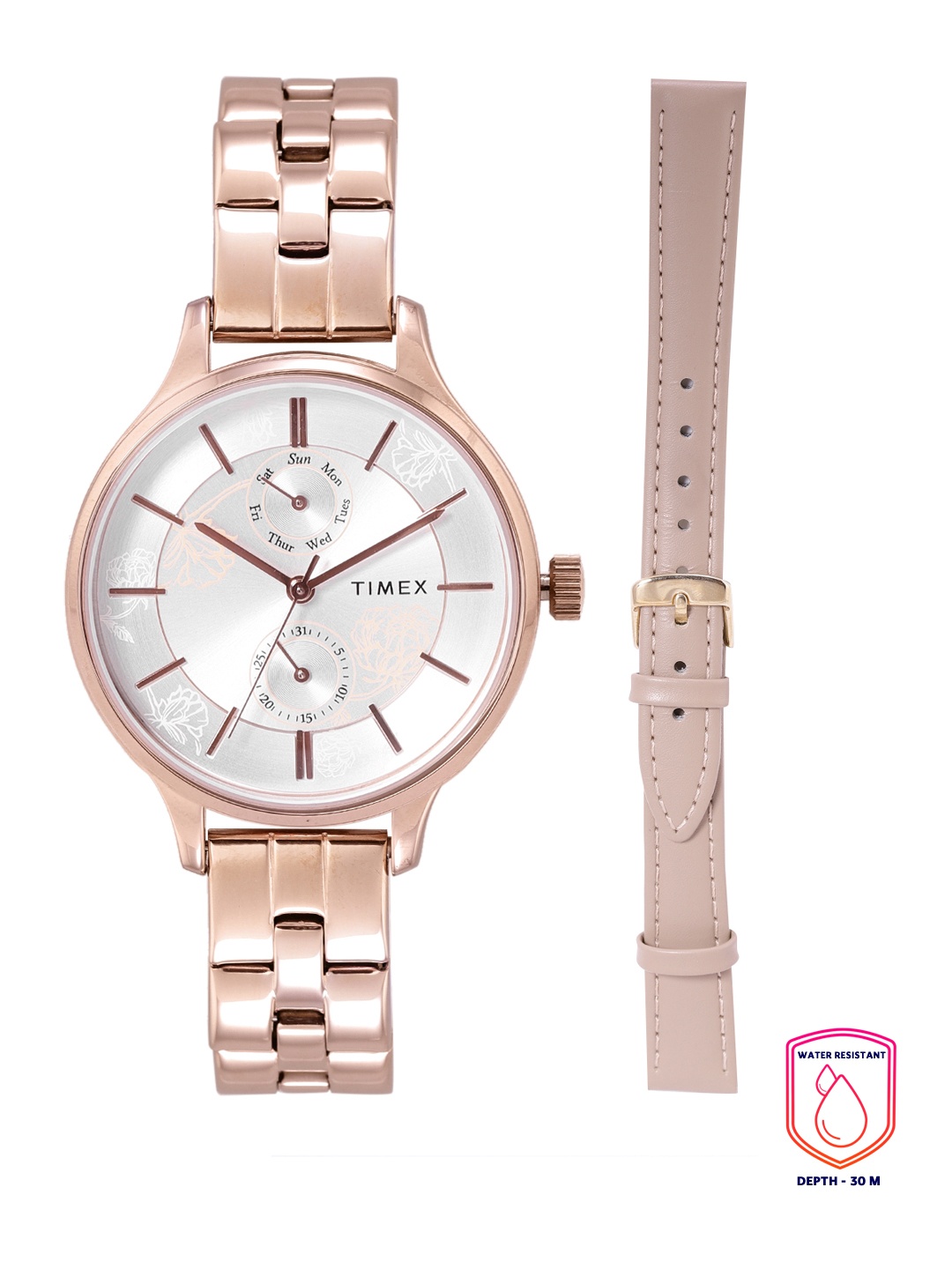 

Timex Women Silver-Toned Printed Analogue Watch TWEL14802 with Strap