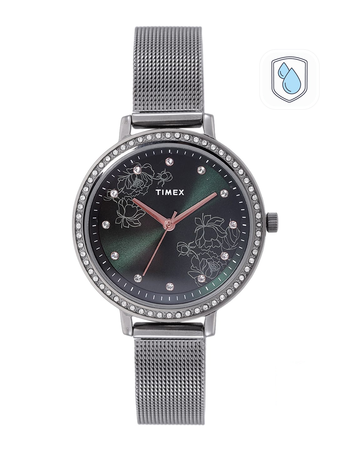 

Timex Women Green Printed Dial & Gunmetal Toned Bracelet Straps Analogue Watch TWEL14704