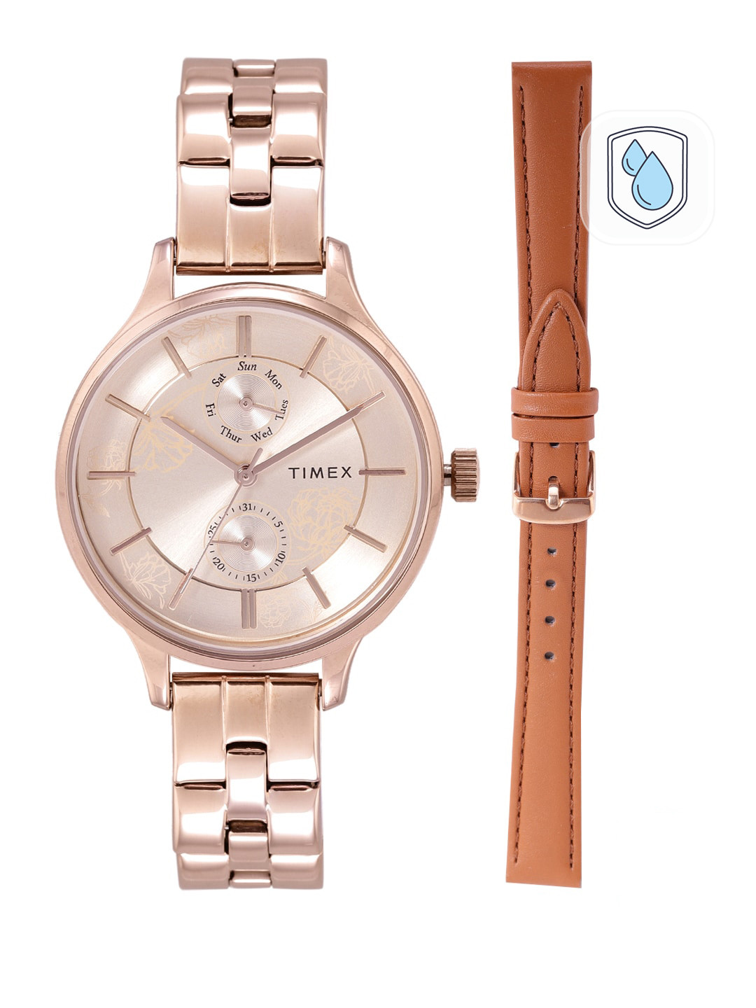 

Timex Women Rose Gold-Toned Printed Analogue Watch TWEL14803 & Strap