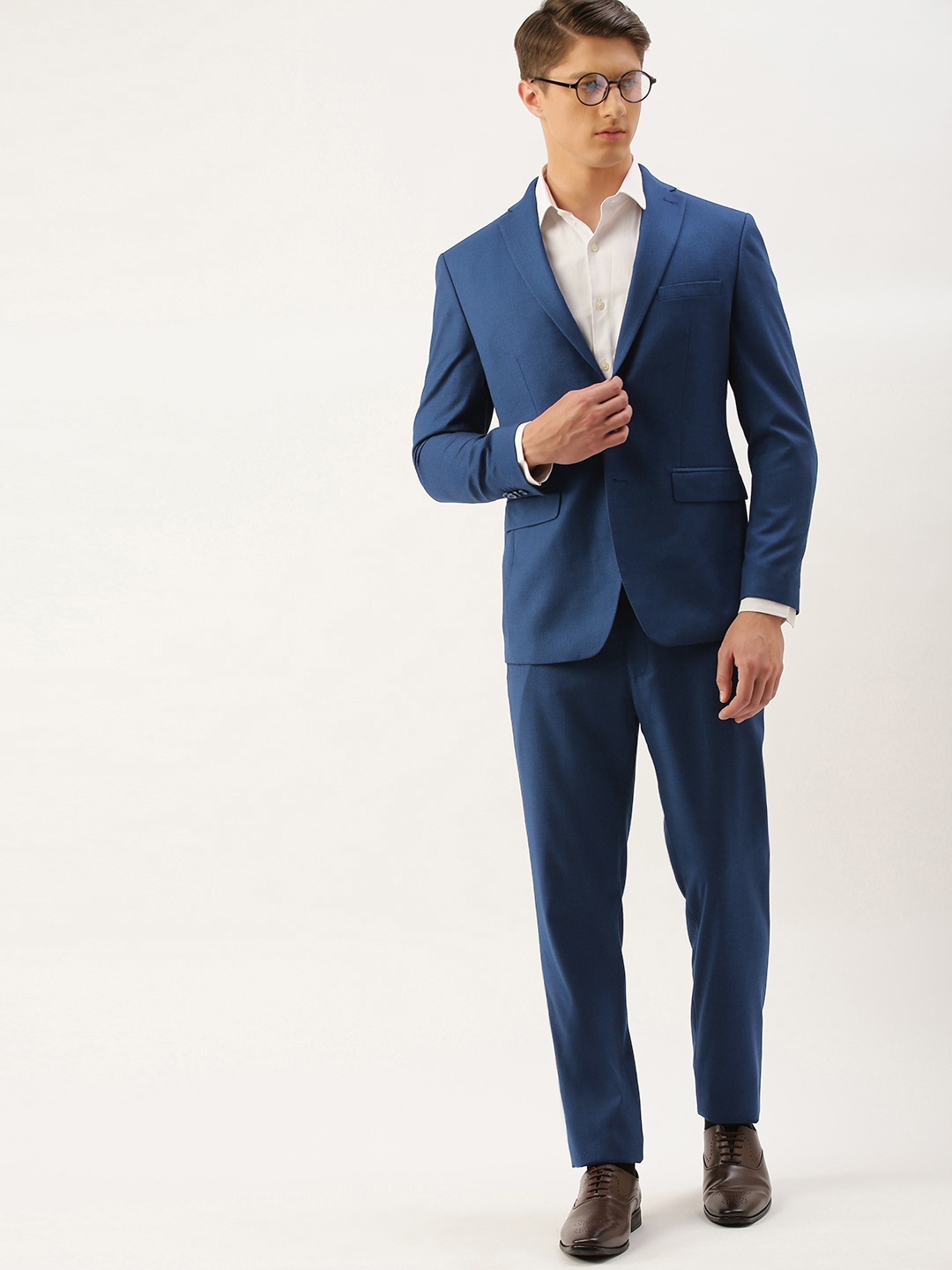 

Peter England Navy Blue Self Designed Slim Fit Single Breasted Formal Suit