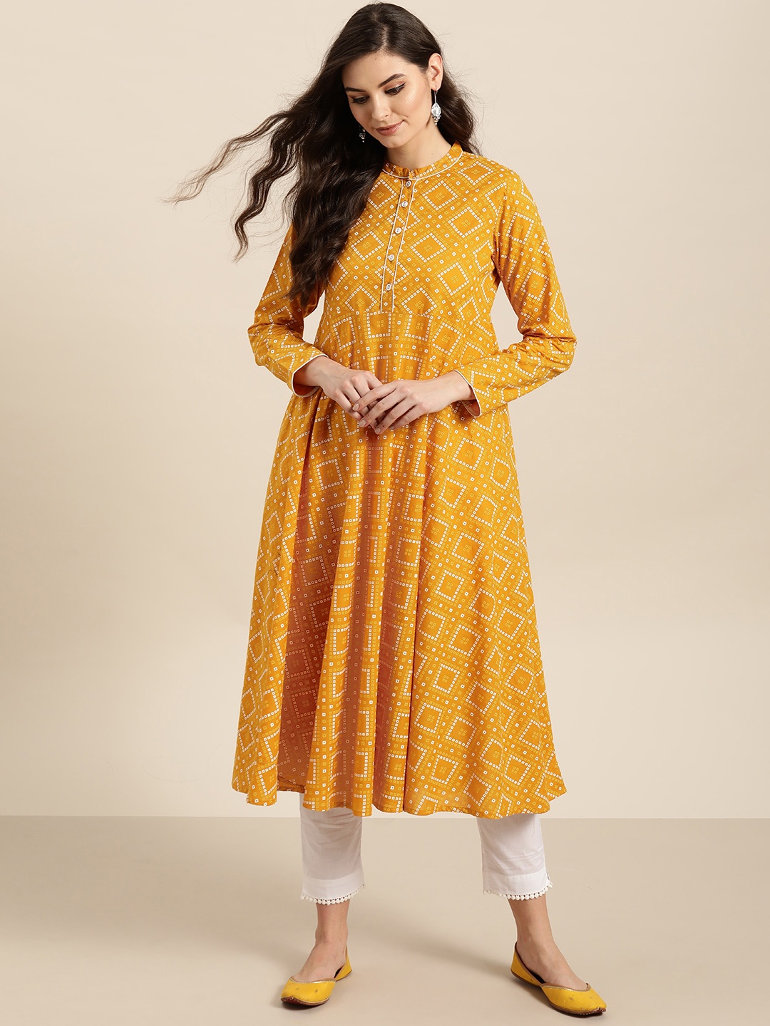 

Sangria Women Mustard Yellow & Red Printed A-Line Kurta