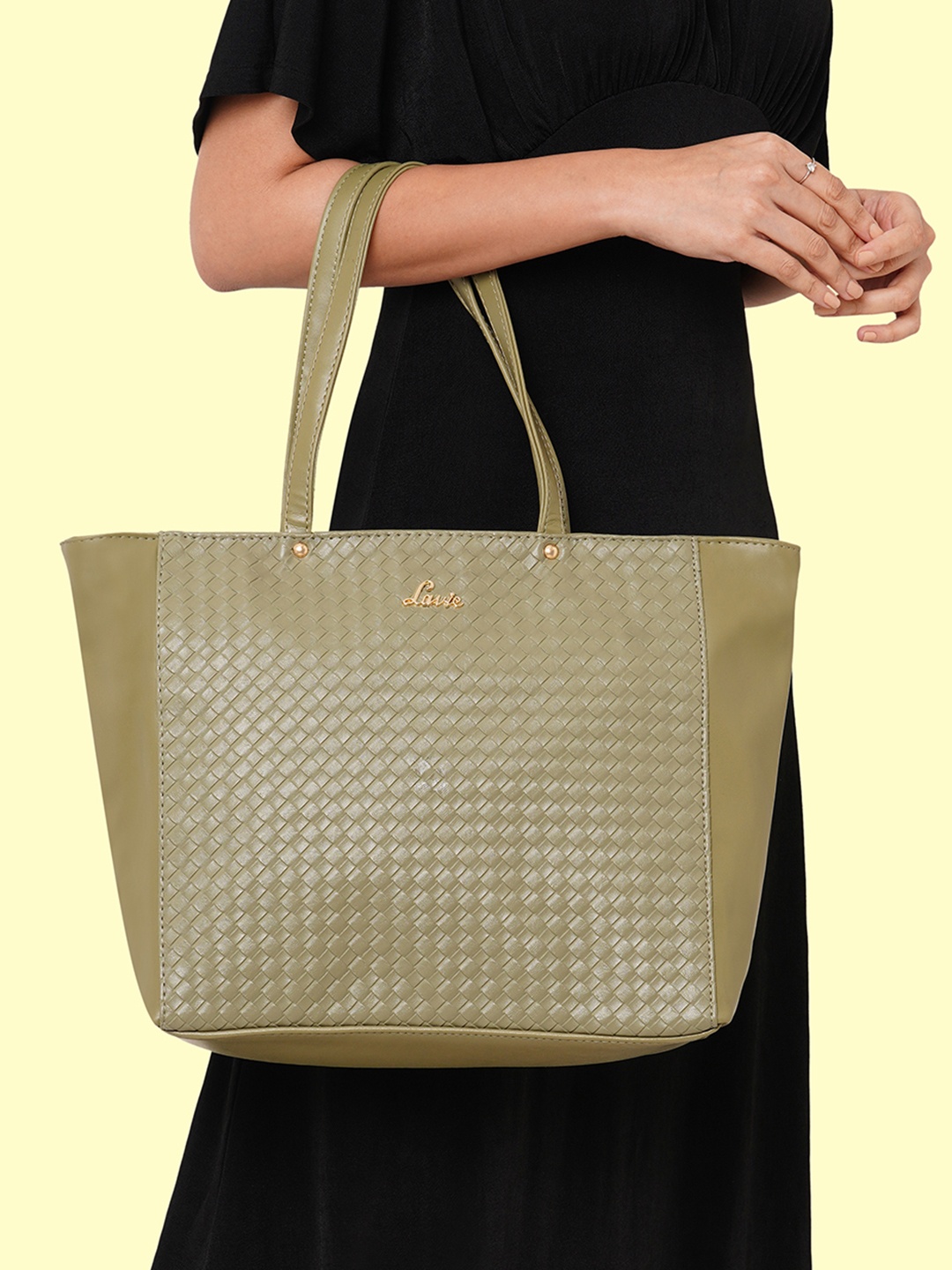 

Lavie Nova Olive Green Textured Structured Shoulder Bag