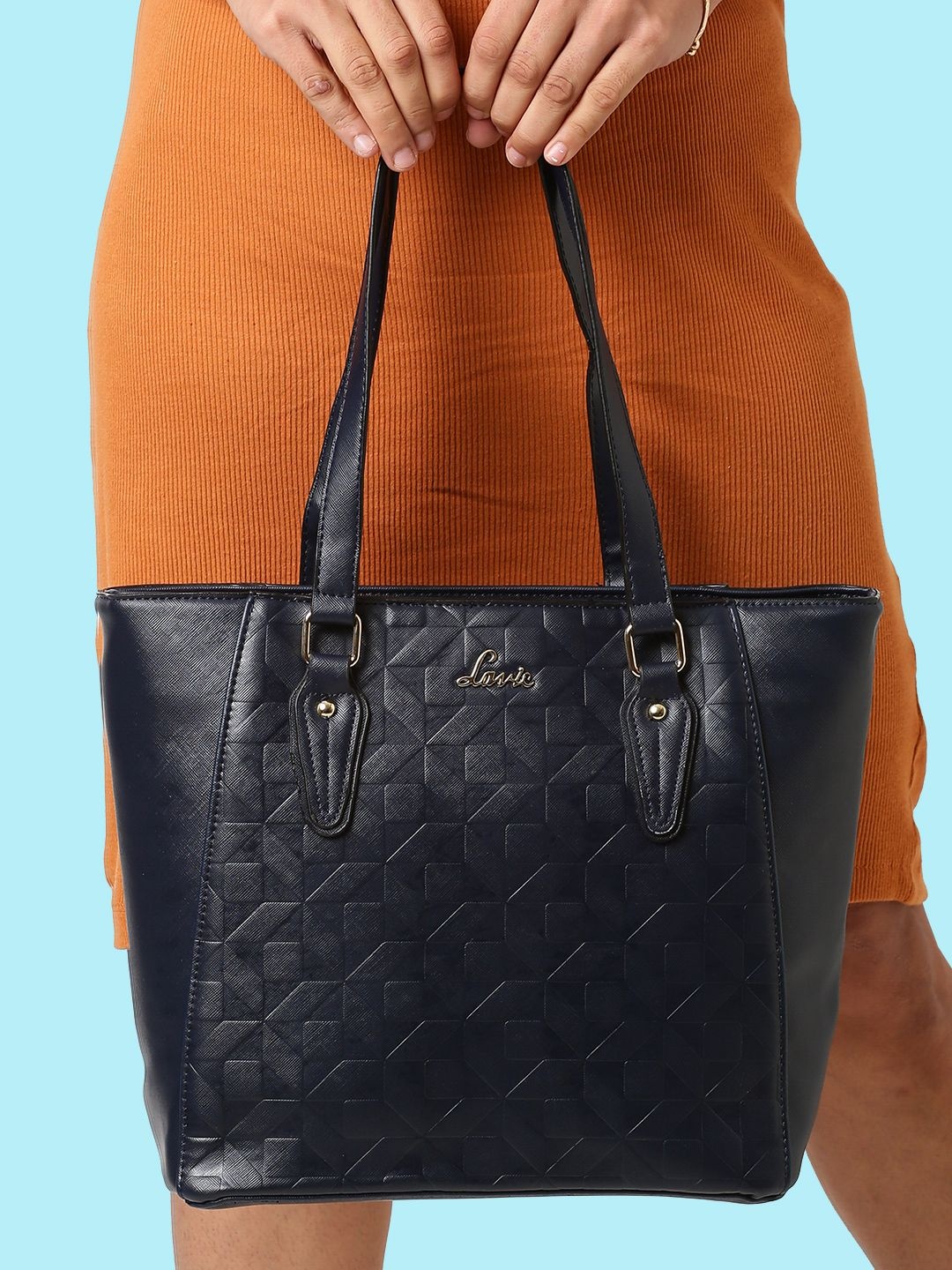 

Lavie Zarya Navy Blue Geometric Textured Shoulder Bag