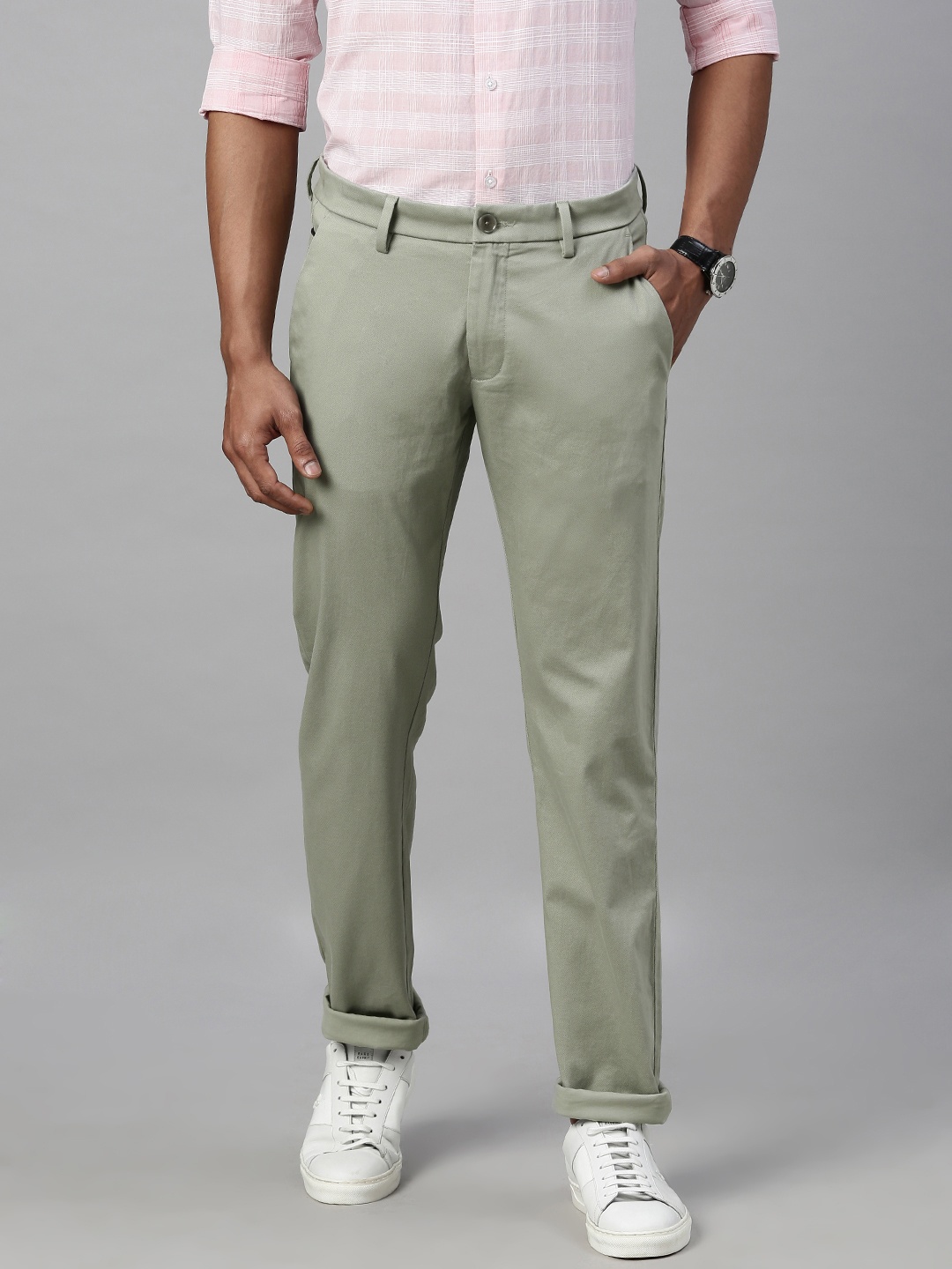 

Allen Solly Men Green Slim Fit Solid Regular Trousers