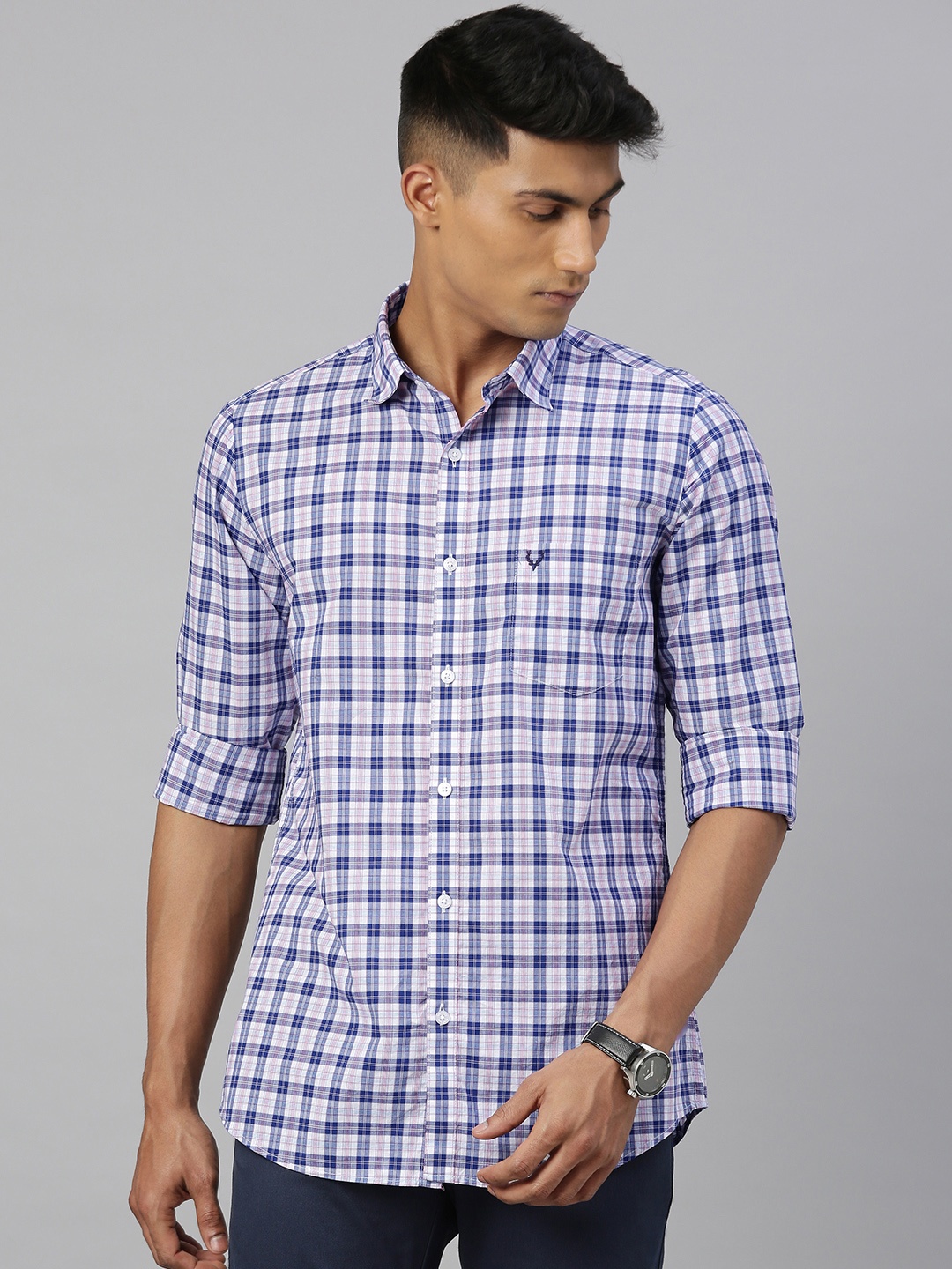 

Allen Solly Men Blue & White Slim Fit Checked Casual Shirt