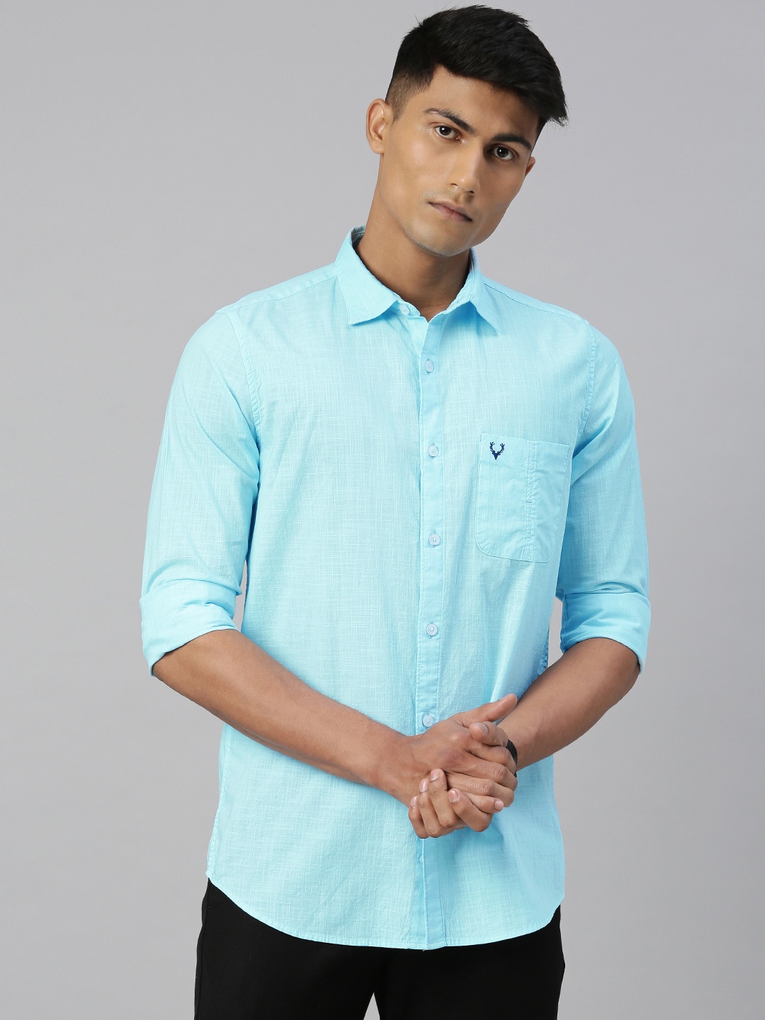 

Allen Solly Men Turquoise Blue Slim Fit Solid Casual Shirt