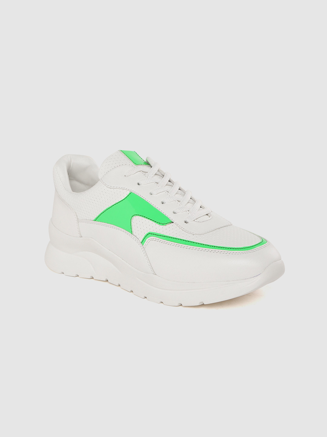 

The Roadster Lifestyle Co Women White & Fluorescent Green Colourblocked Sneakers