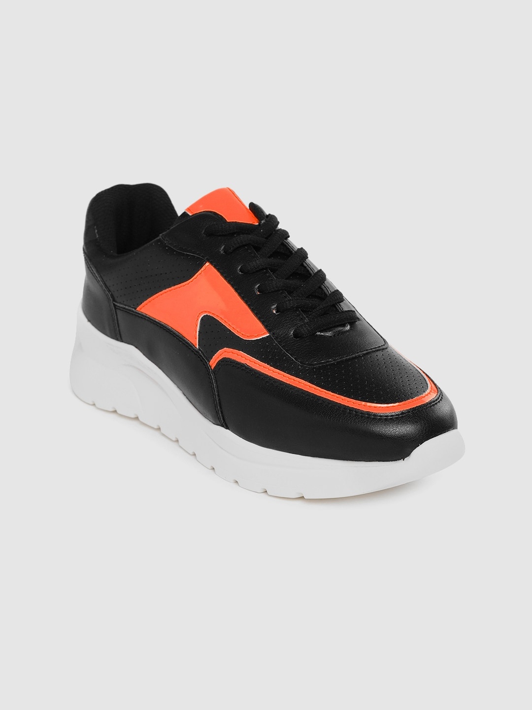 

The Roadster Lifestyle Co Women Black & Orange Colourblocked Sneakers