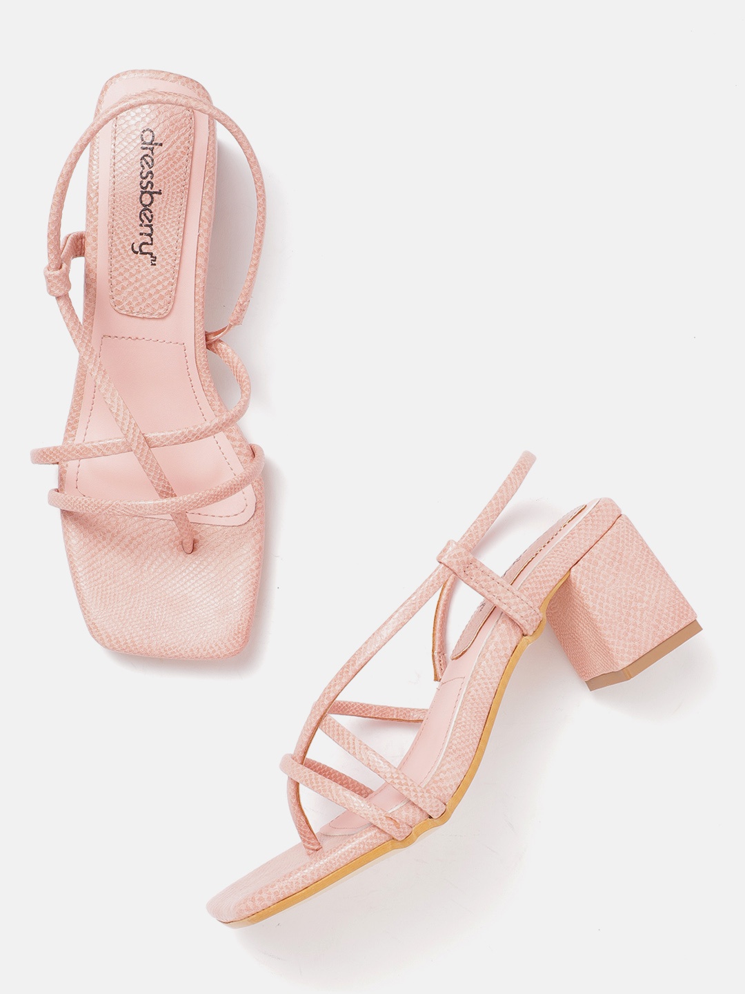 

DressBerry Women Peach-Coloured Snakeskin Textured Strappy Heels