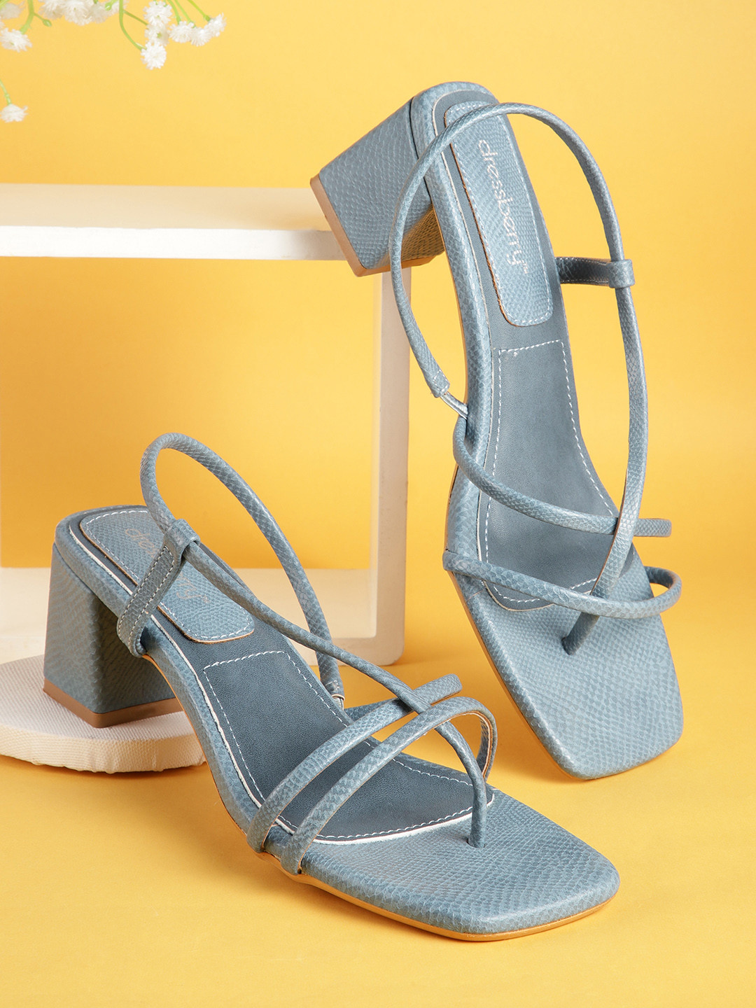 

DressBerry Women Blue Snakeskin Textured Block Heels
