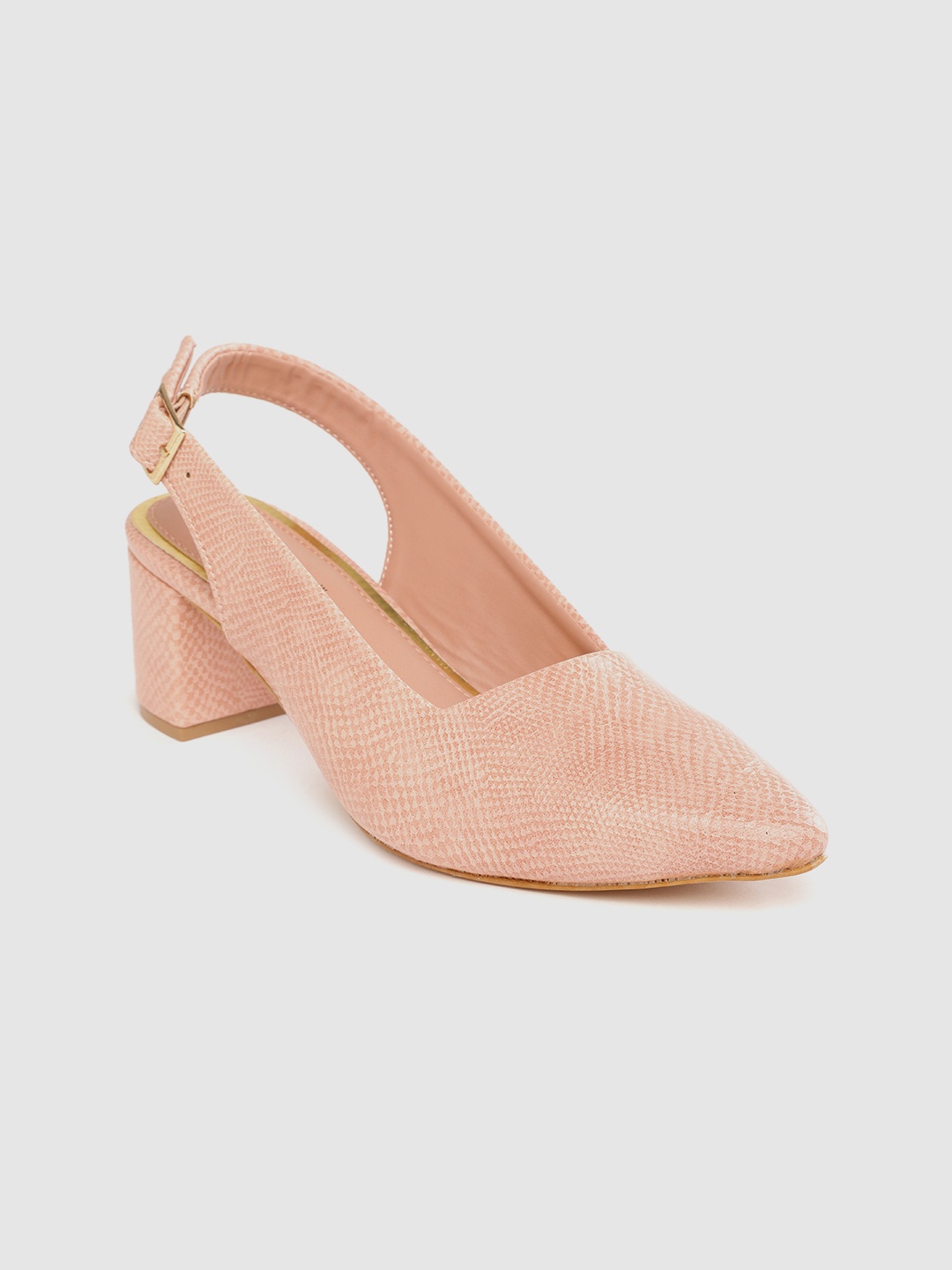 

DressBerry Women Pink Snakeskin Textured Block Heeled Mules