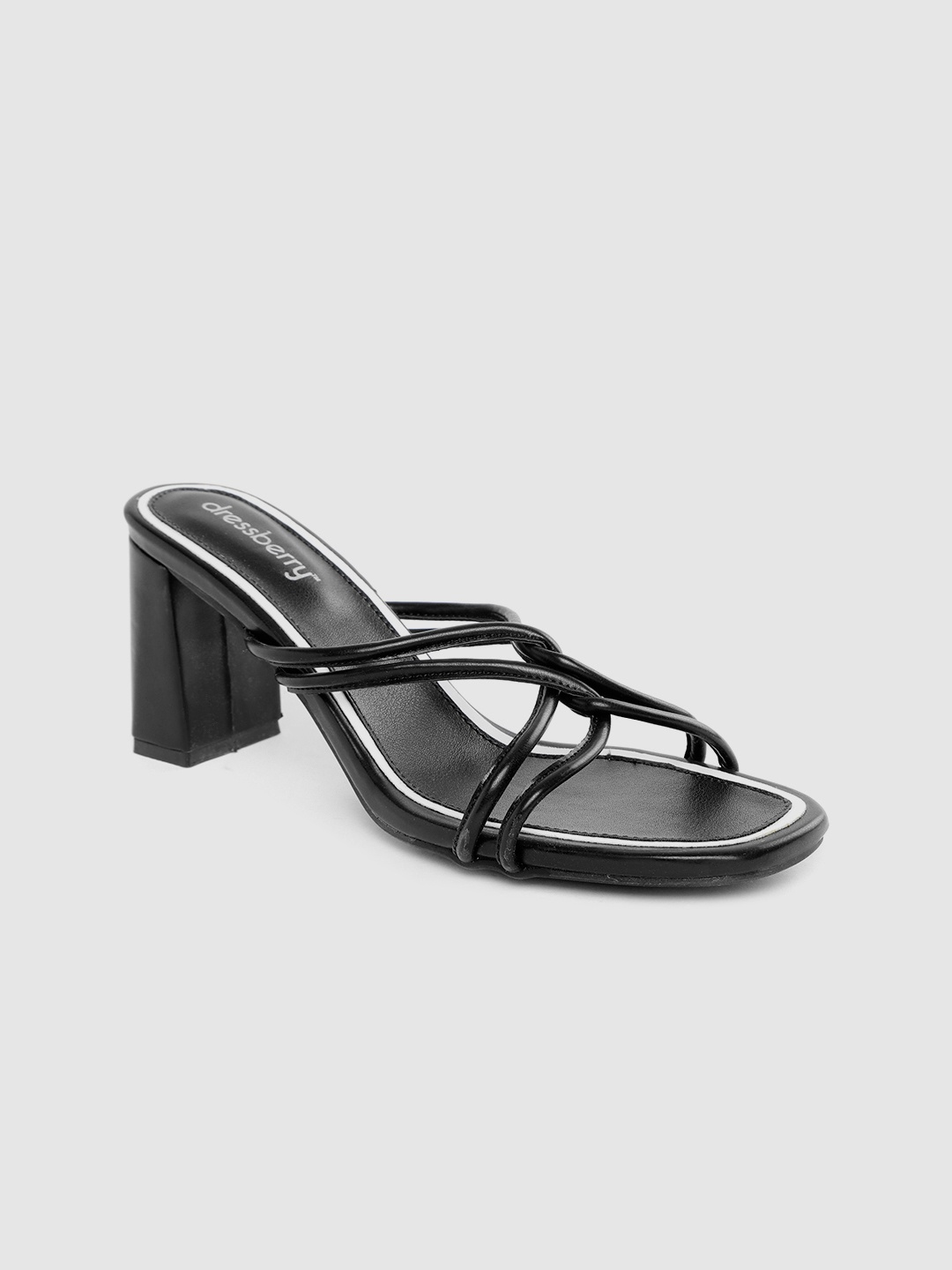 

DressBerry Women Black Solid Twisted Strappy Block Heels