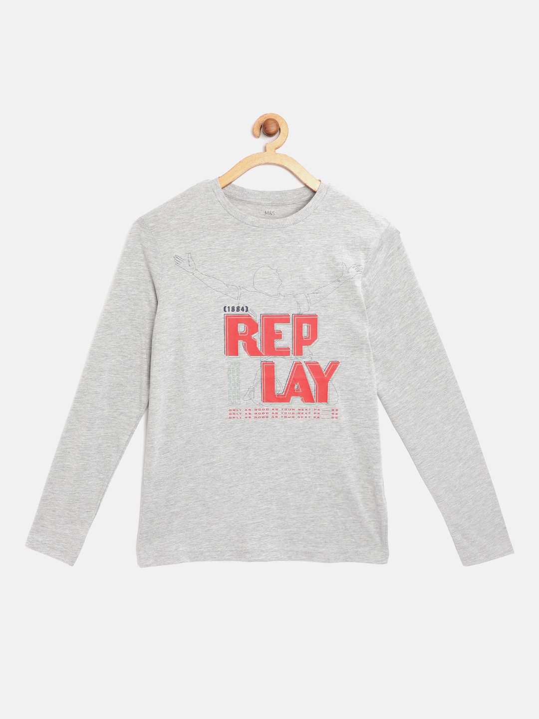 

Marks & Spencer Girls Grey Melange & Red Typography Print T-shirt