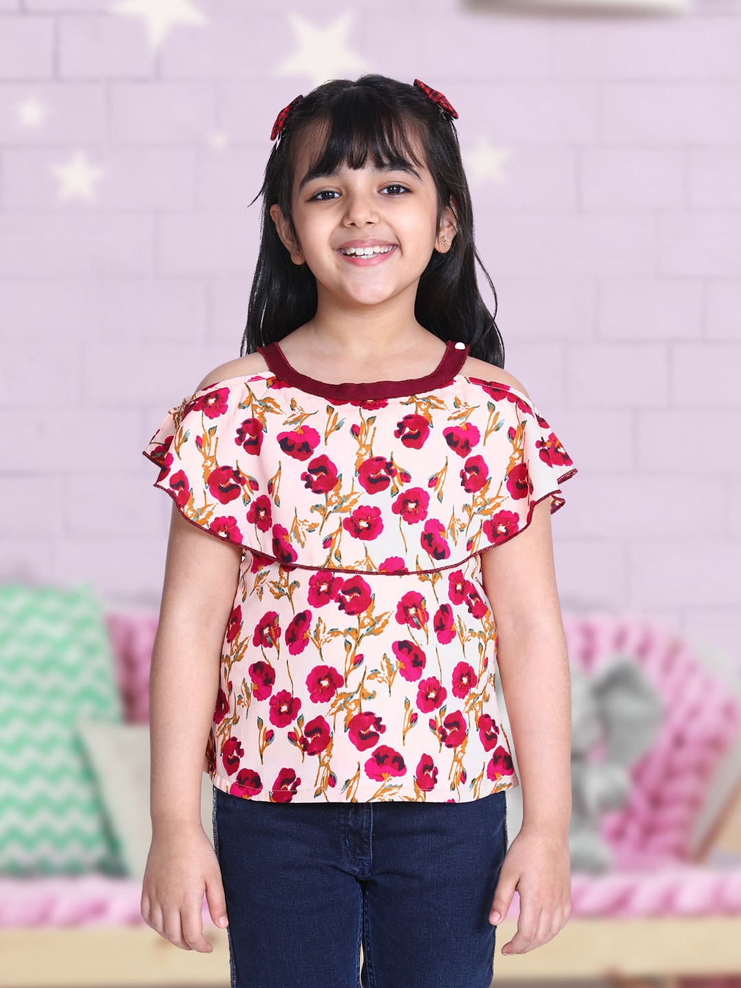 

Cutiekins Girls Cream-Coloured Printed Top