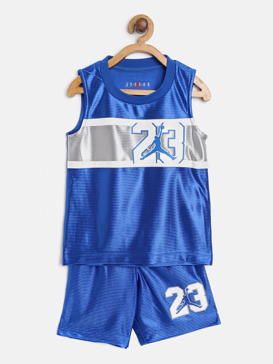 

Jordan Boys Blue & Grey Colourblocked Jumpman 23 Logo Print T-shirt with Shorts