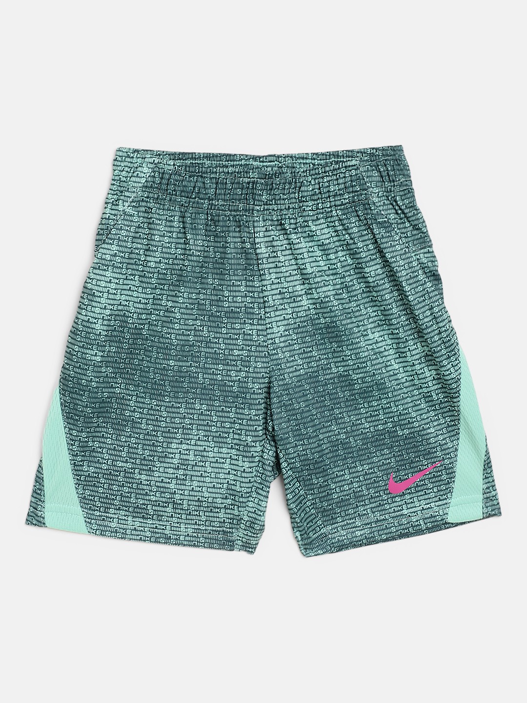 

Nike Boys Sea Green Statement Brand Logo Print Dri-FIT Sports Shorts
