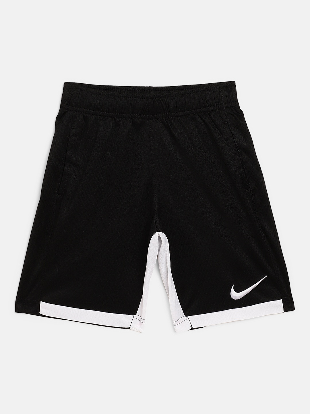 

Nike Boys Black & White Self-Design Dri-FIT Trophy Shorts with Brand Logo Detail