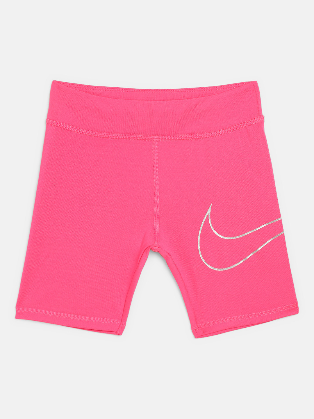 

Nike Girls Pink Solid Dri-FIT High Rise Biker Shorts with Branding Detail