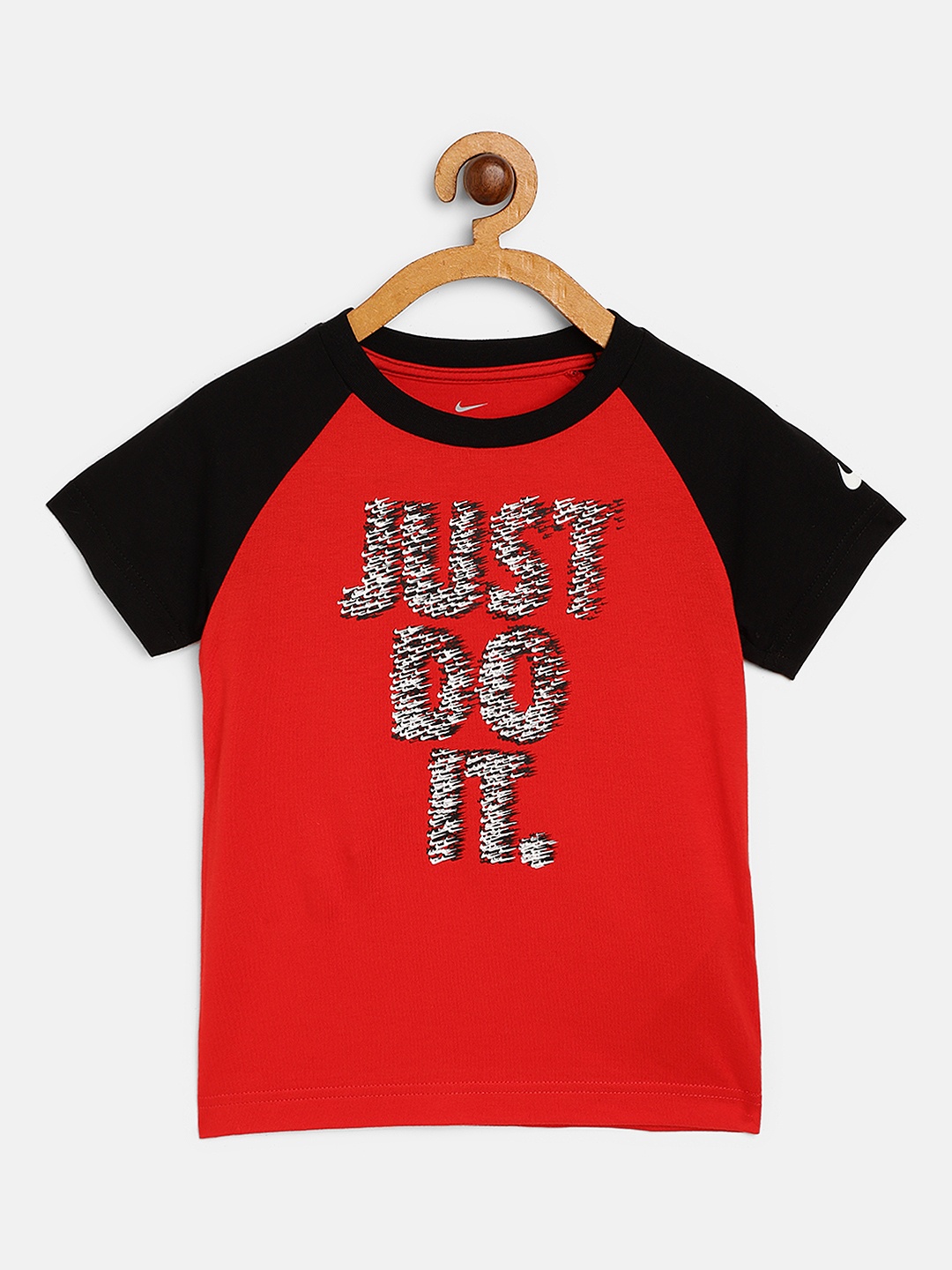 

Nike Boys Red Black Pure Cotton JDI Swoosh Swarm Round Neck Pure Cotton T-shirt