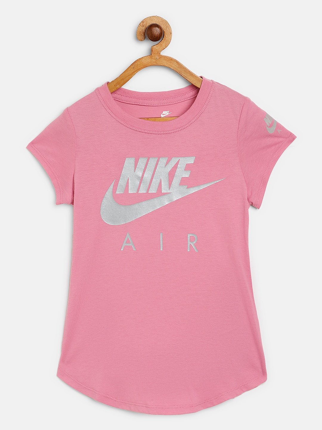 

Nike Girls Pink Grey Futura Air Brand Logo Print Round Neck Pure Cotton T-shirt