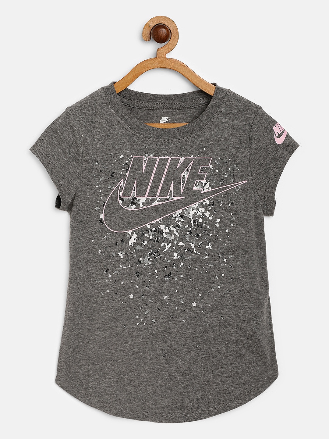 

Nike Girls Charcoal Grey Futura Regrind Brand Logo Print Round Neck Scoop T-shirt