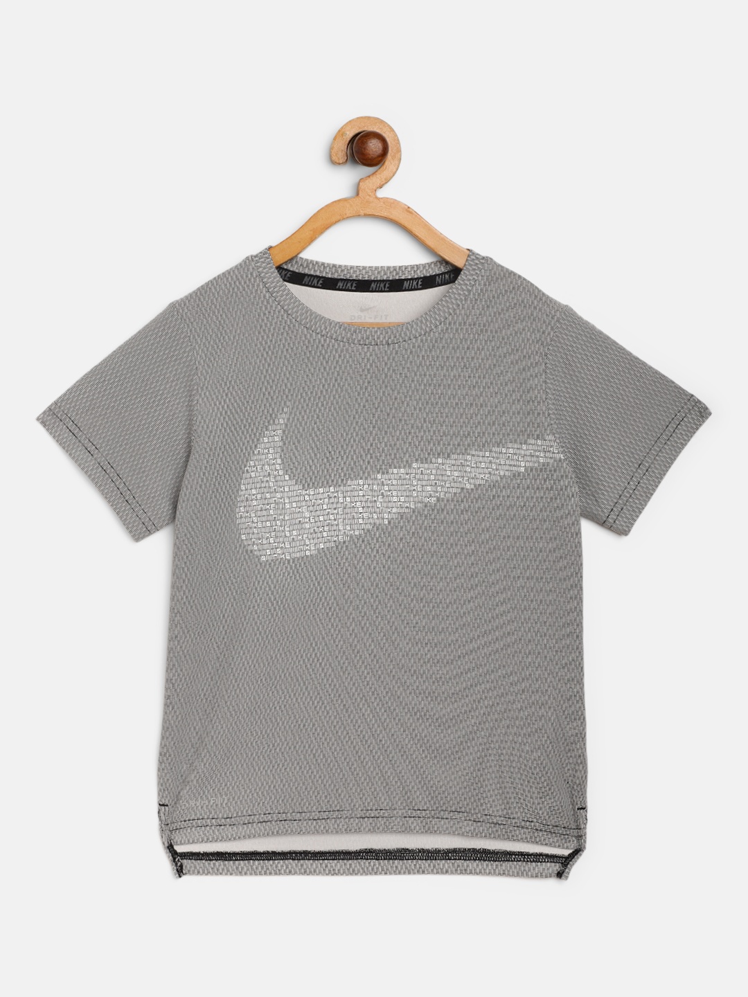 

Nike Boys Black & White Statement Brand Logo Print Dri-FIT Performance T-shirt