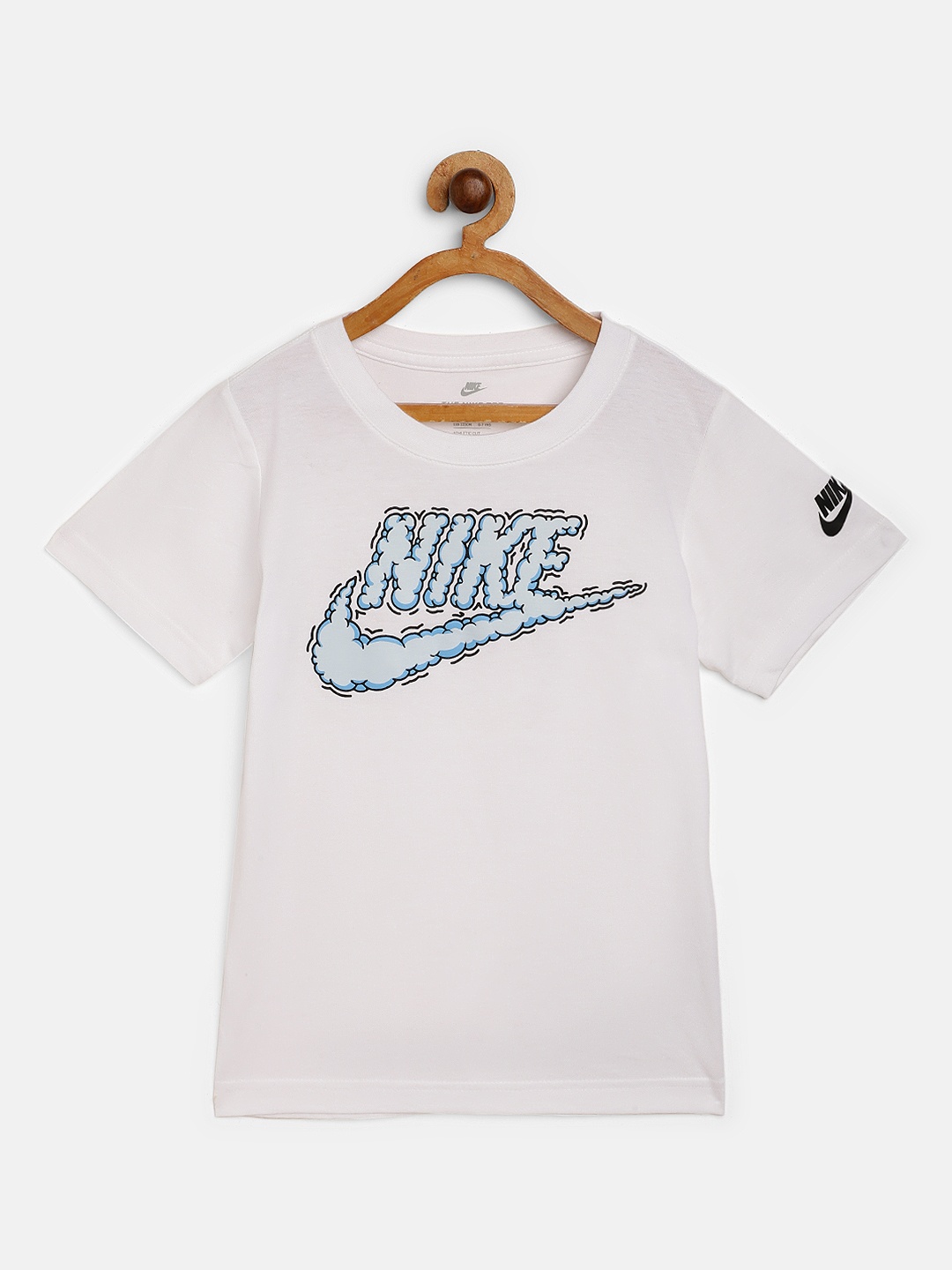 

Nike Boys White & Blue Pure Cotton Futura Clouds Brand Logo Print T-shirt