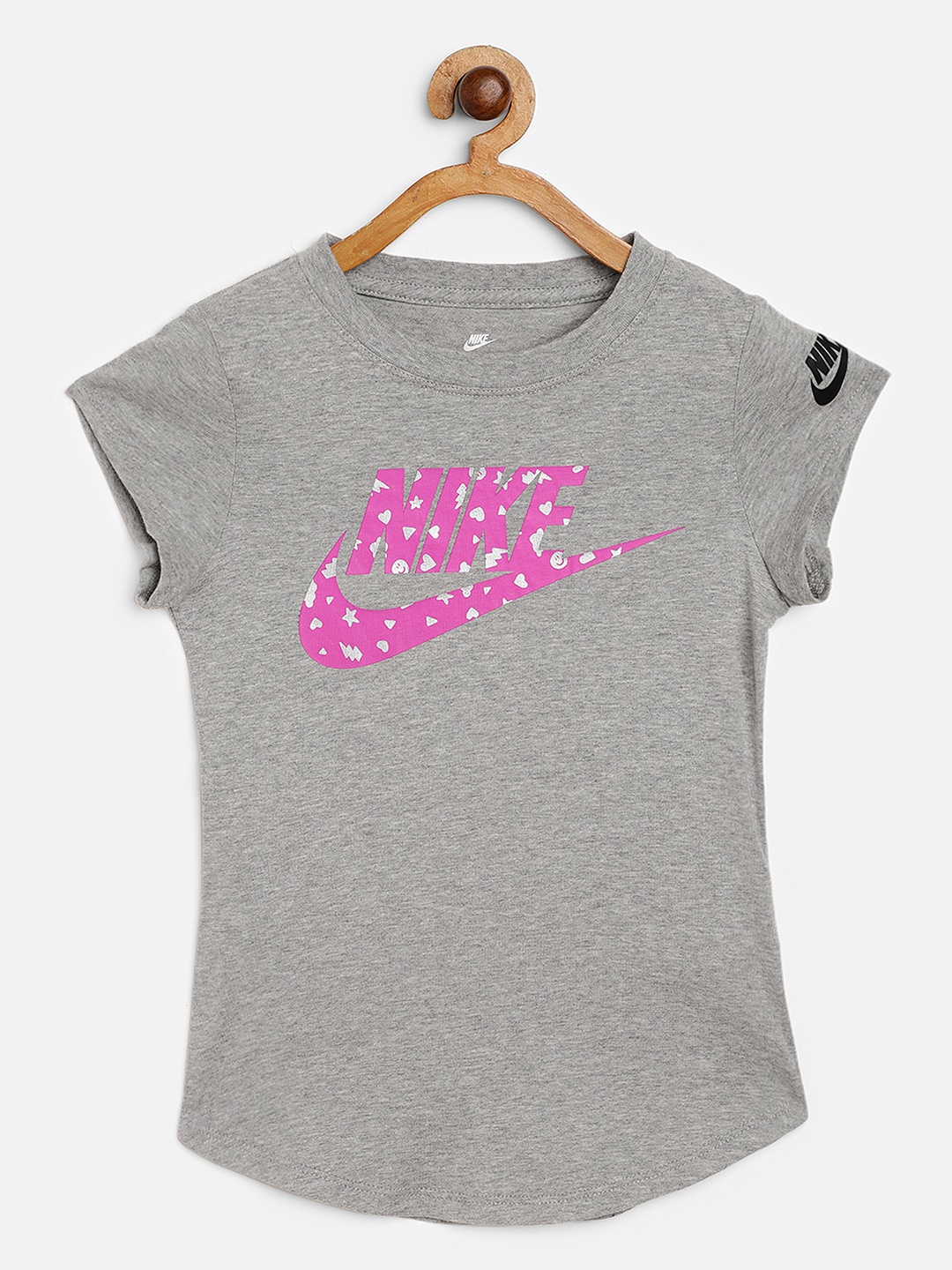 

Nike Girls Grey Melange Futura Icon FIL Printed Round Neck Pure Cotton Scoop Pure Cotton T-shirt