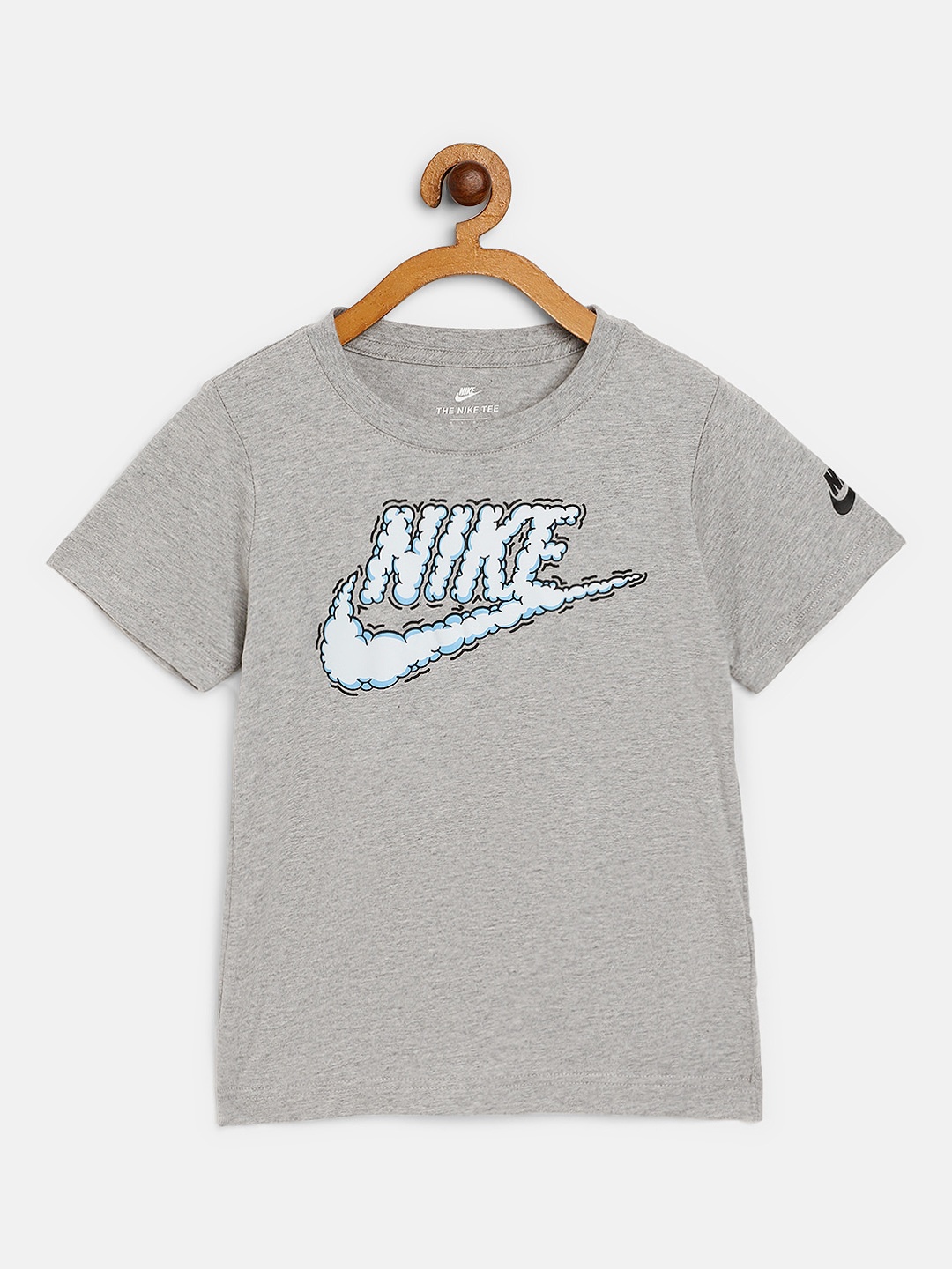 

Nike Boys Grey Melange Blue Pure Cotton Brand Logo Print Futura Clouds Pure Cotton T-shirt